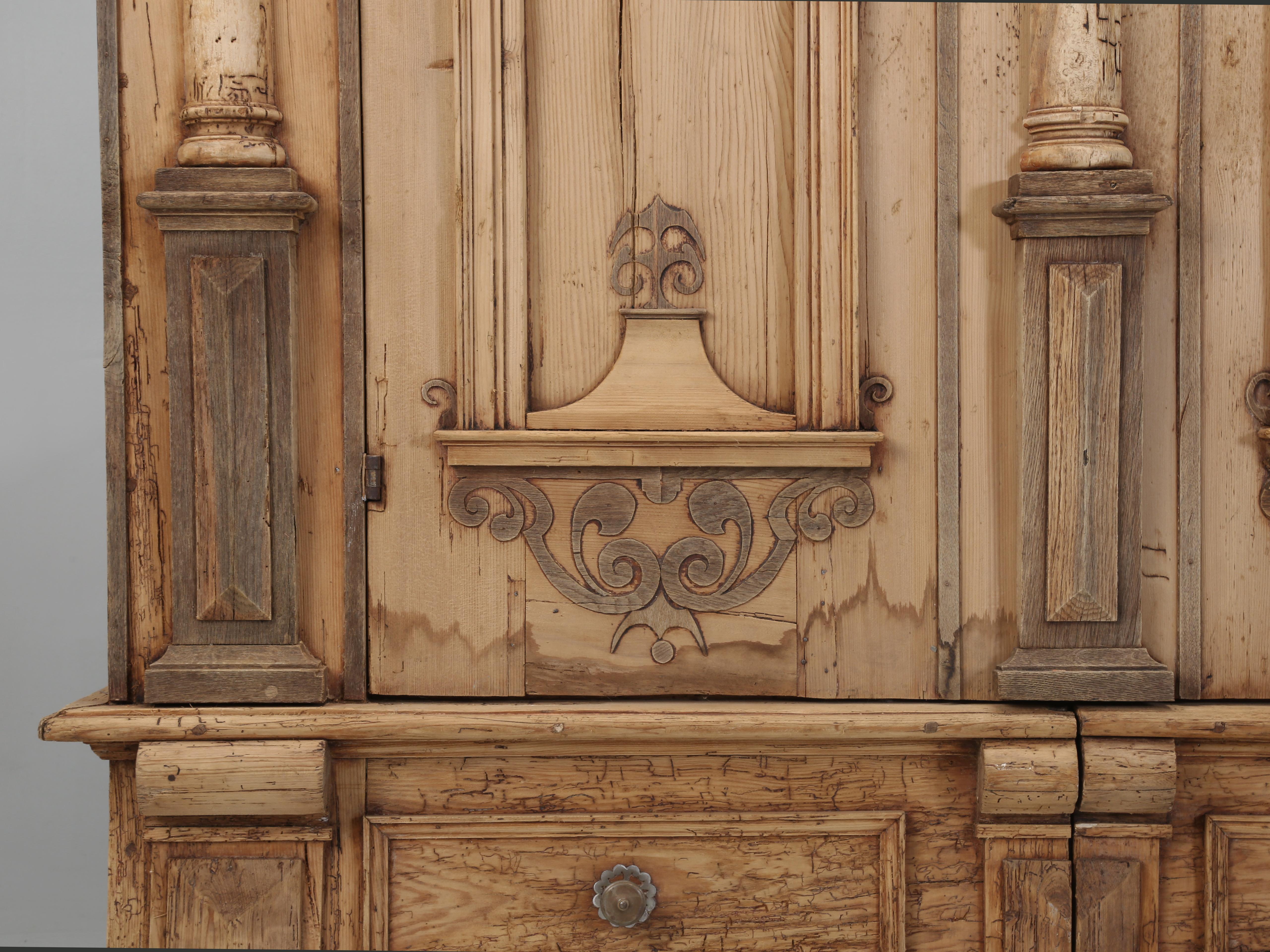 Antique German Baroque Armoire or Cabinet in Stripped Pine Made in the 1700's For Sale 3