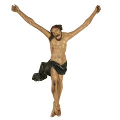 Antique German Baroque Carved Wooden Painted Corpus Christi Christ Statue 1600