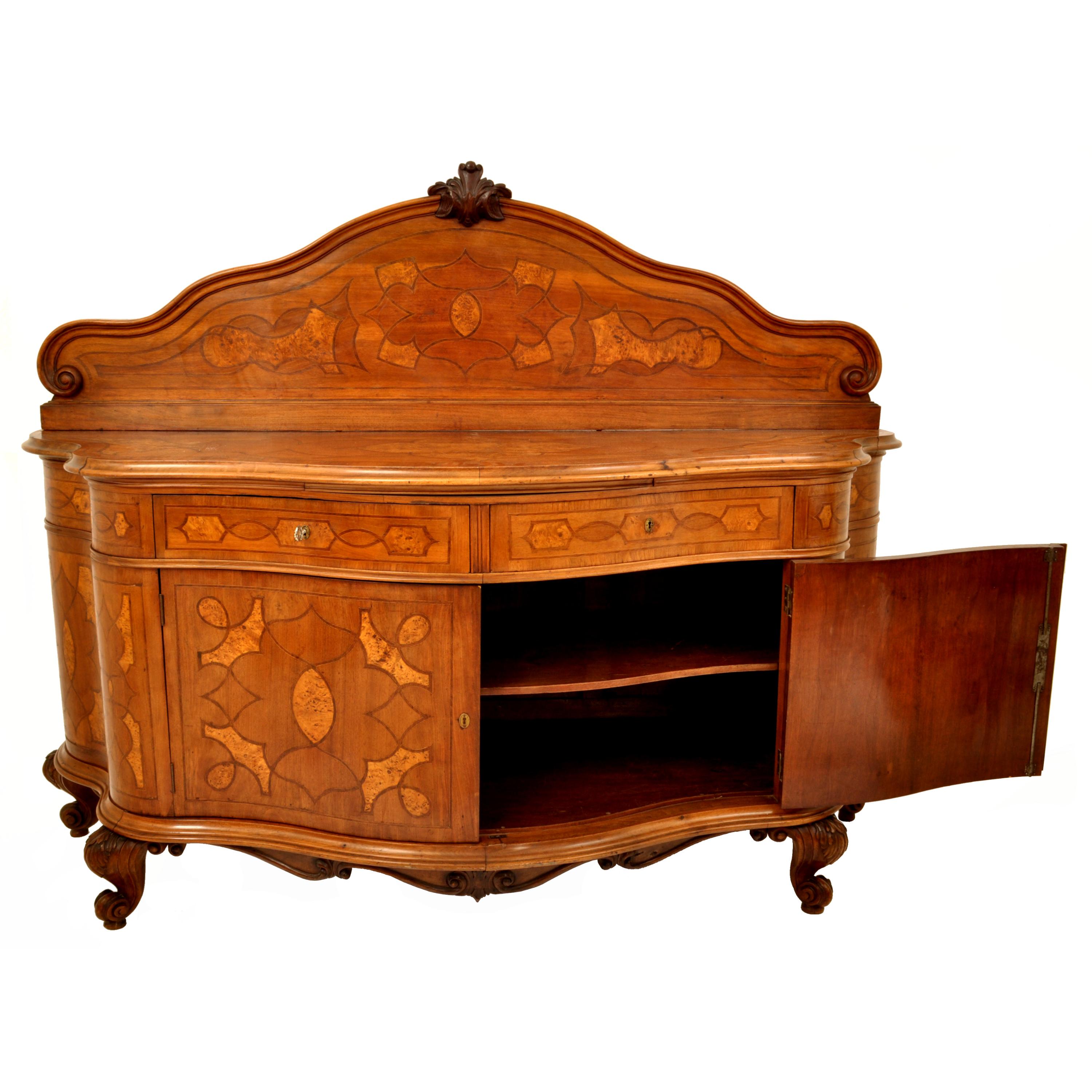 Antique Austrian Baroque Inlaid Marquetry Cabinet Sideboard Buffet Server 1880 In Good Condition For Sale In Portland, OR