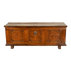 Antique German Baroque Inlaid Marquetry Dowry Chest Coffer Trunk Seat Bench 1700