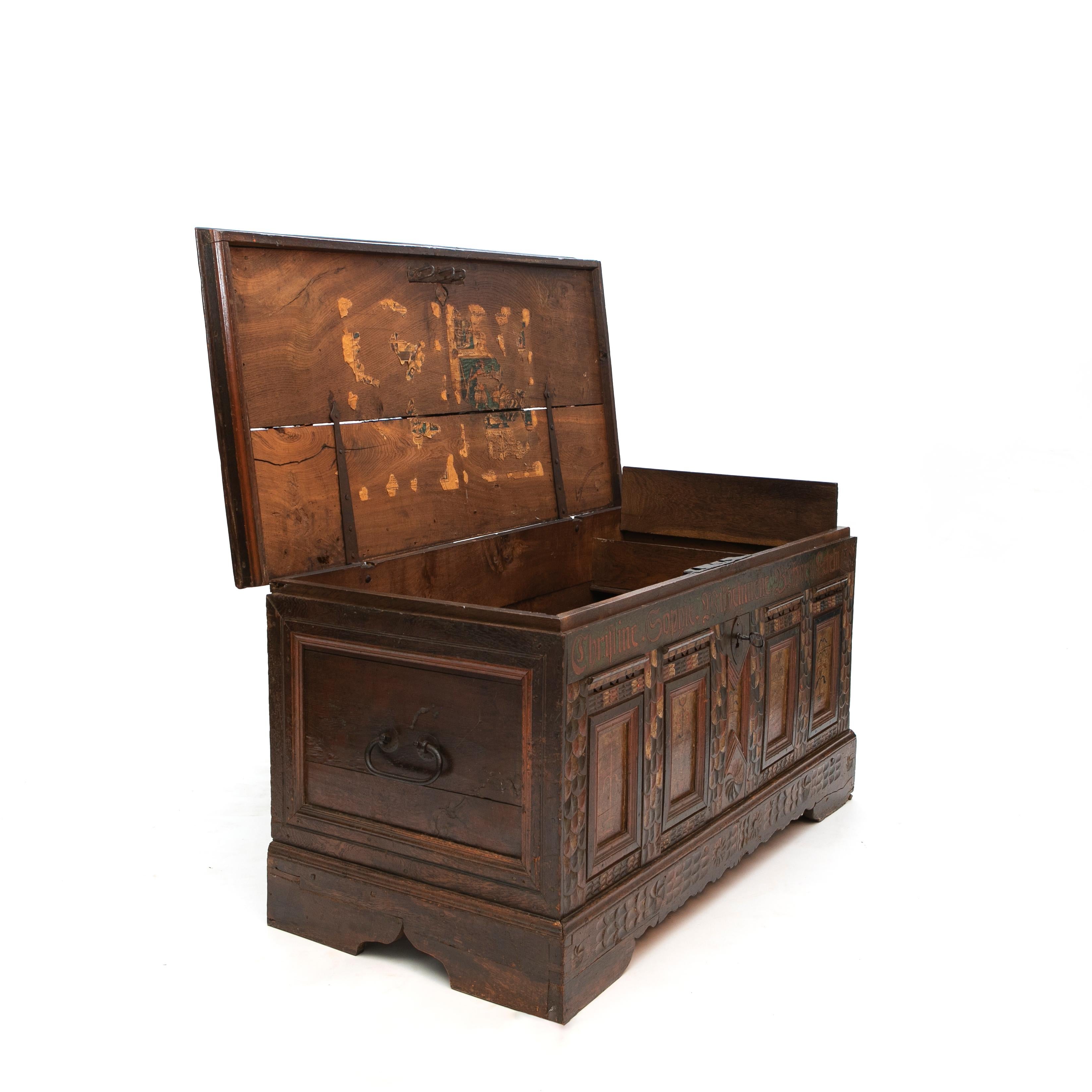 German Decorated Oak Baroque Storage Chest For Sale