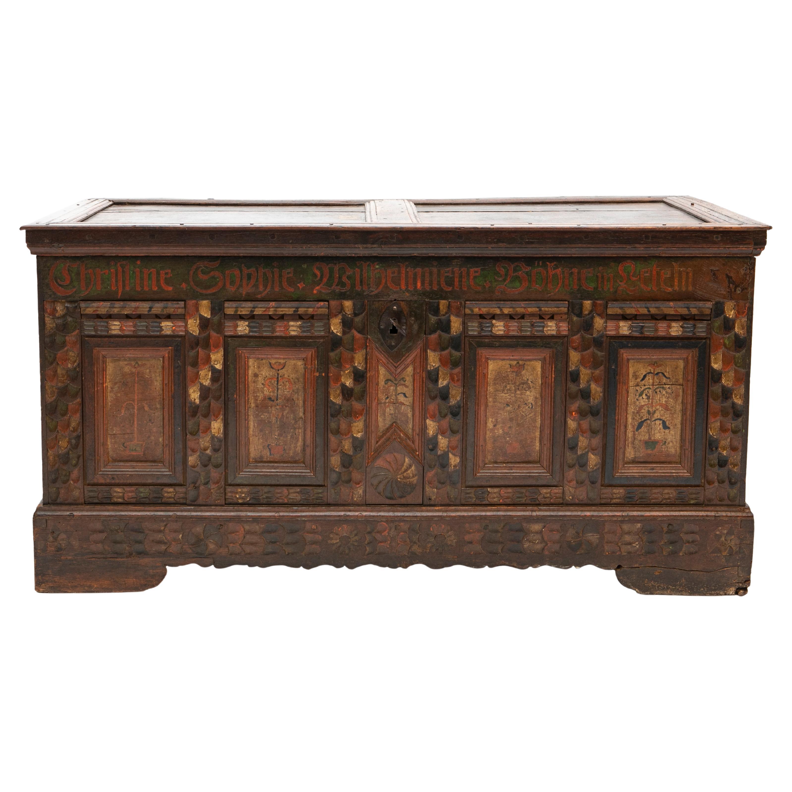 Decorated Oak Baroque Storage Chest For Sale