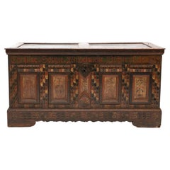 Antique Decorated Oak Baroque Storage Chest