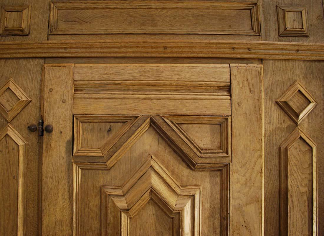Wrought Iron Antique German Baroque Stripped Oak Two-Door Wardrobe Cupboard