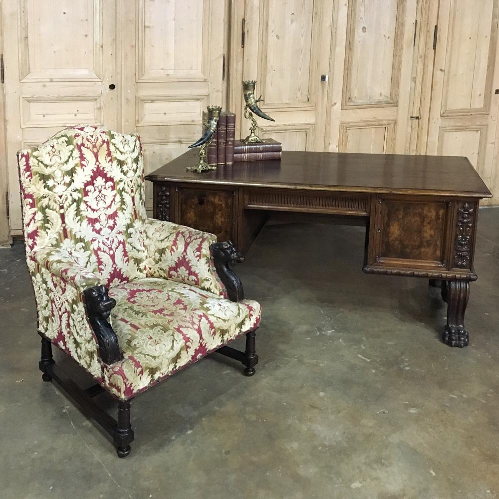 Hand-Crafted Antique German Baroque Walnut Desk