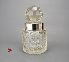 Antique German Dresser Jar H. Behrnd 800 Silver Cut Crystal Glass / 617gr