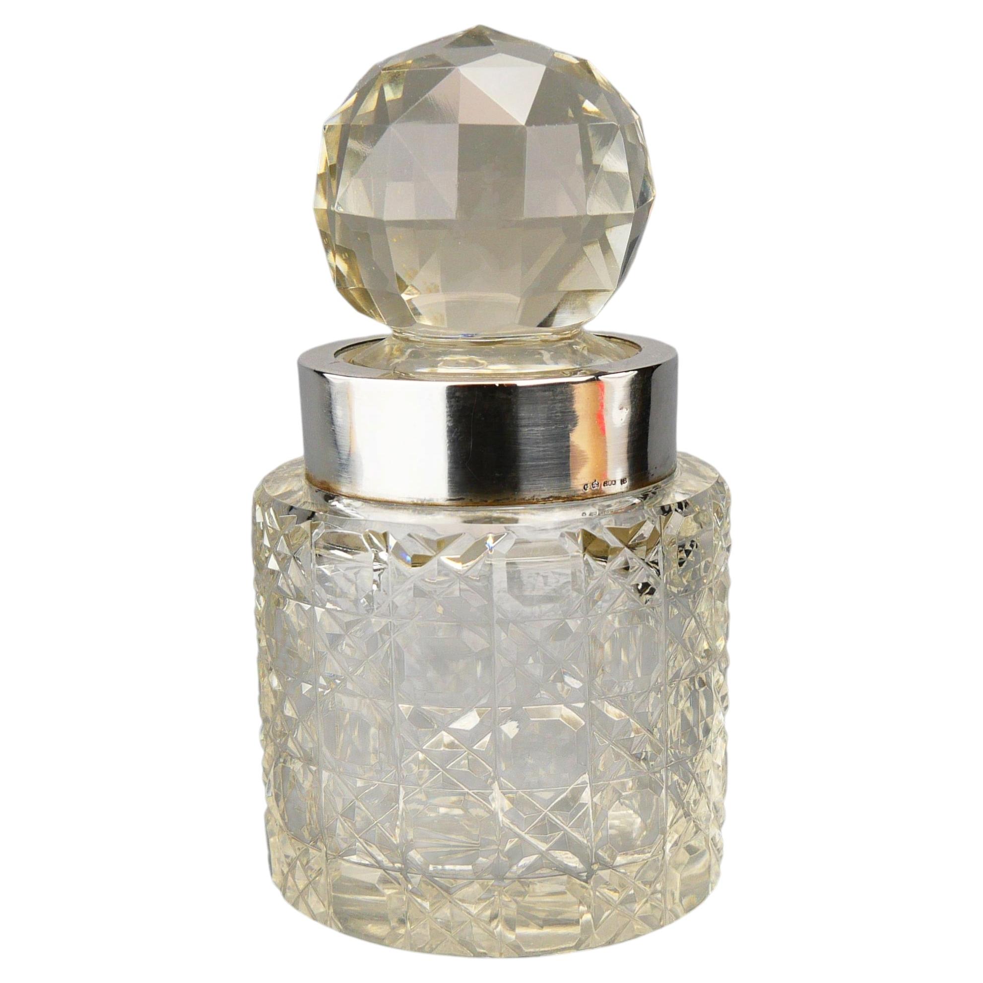 Antique German Dresser Jar H. Behrnd 800 Silver Cut Crystal Glass / 617gr