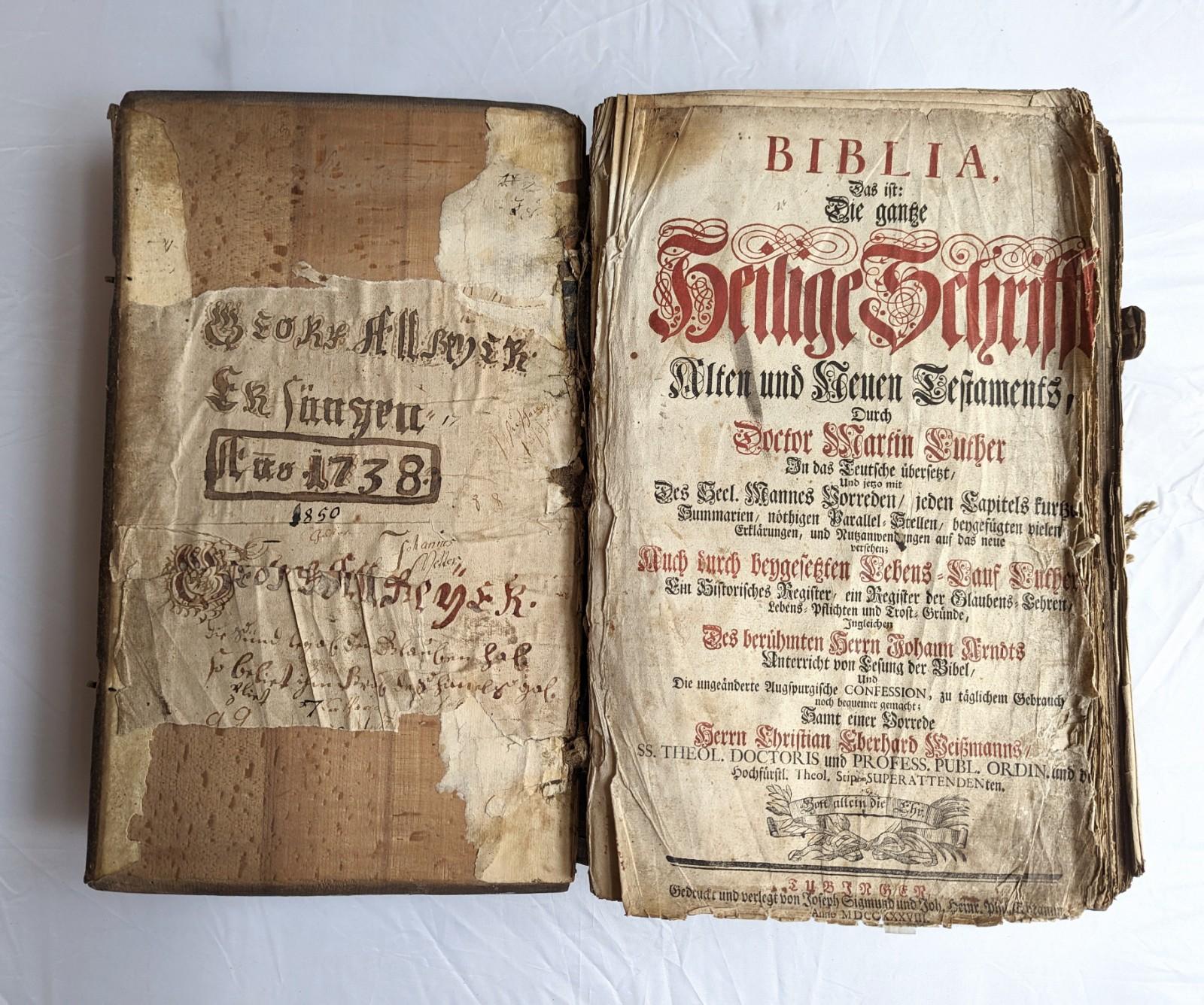 Autre Antique Bible allemande de 1738 Martin Luther Antique Old and New Testament - Allemagne d'Europe en vente