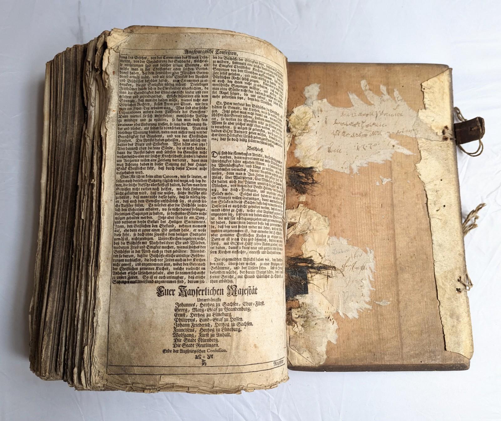 Bois Antique Bible allemande de 1738 Martin Luther Antique Old and New Testament - Allemagne d'Europe en vente