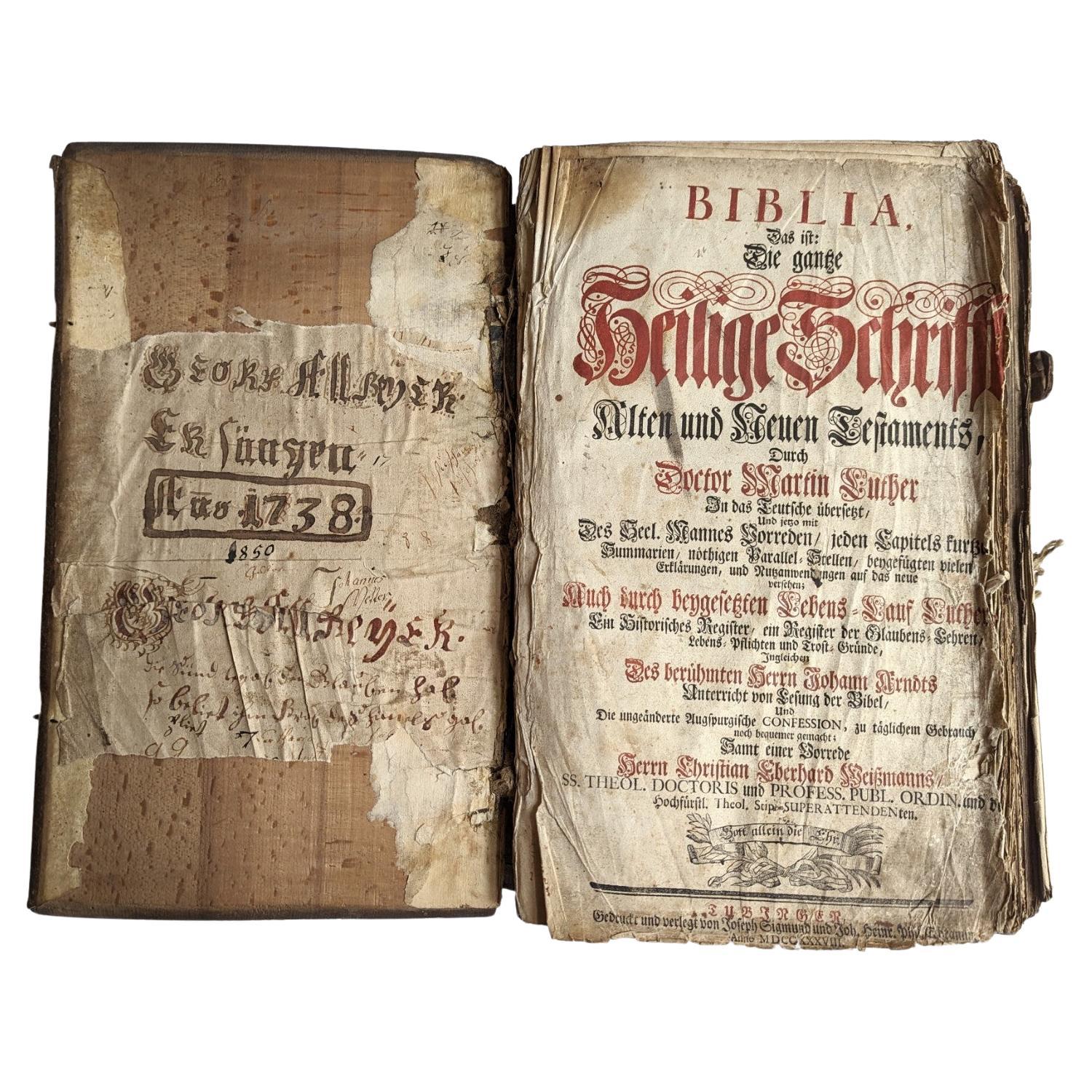 Antique Bible allemande de 1738 Martin Luther Antique Old and New Testament - Allemagne d'Europe en vente