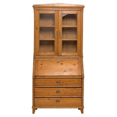 Antiker deutscher Biedermeier-Schreibtisch, Kiefernholz, zweiteiliger Sekretär