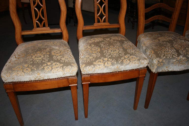 Antique German Biedermeier Chairs, Set of 4, Fruitwood, circa 1840 For