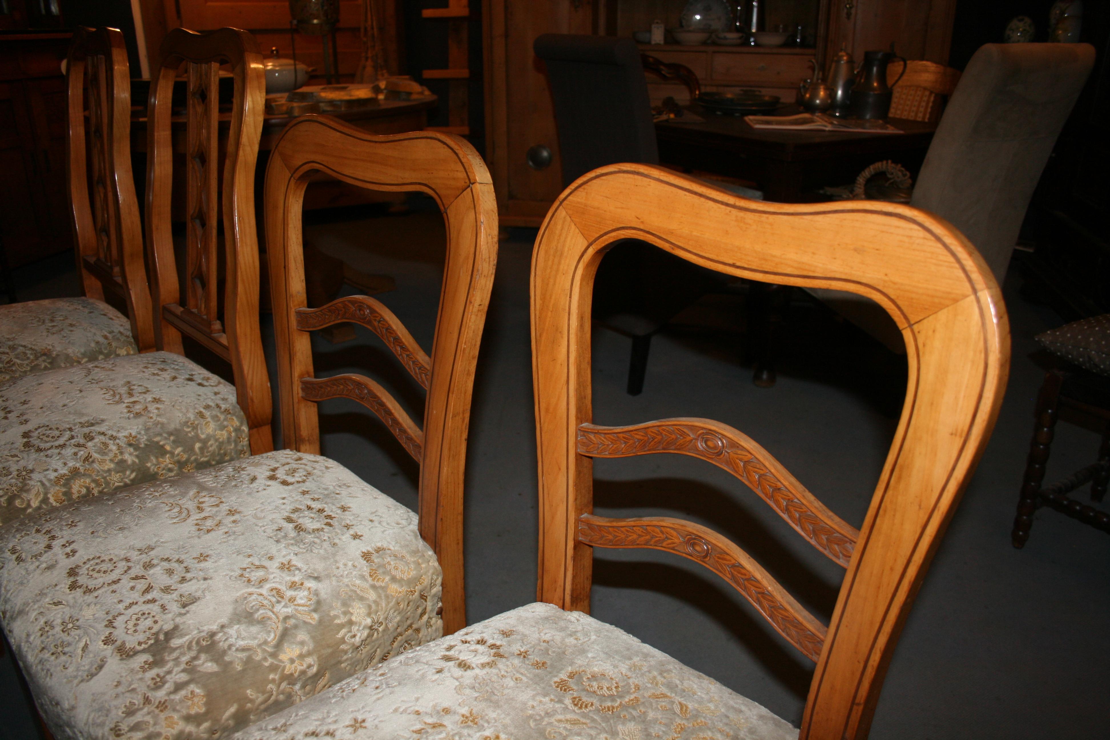 Antique German Biedermeier Chairs, Set of 4, Fruitwood, circa 1840 For Sale 7