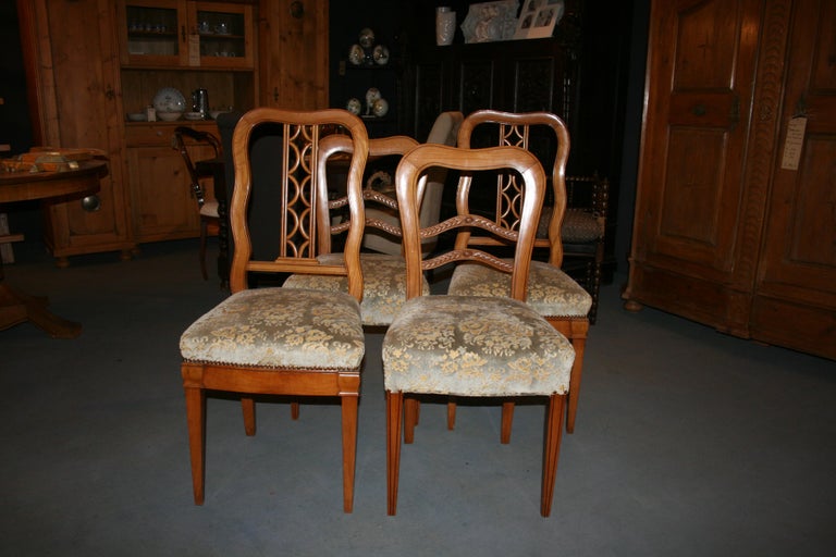 Antique German Biedermeier Chairs, Set of 4, Fruitwood, circa 1840 For