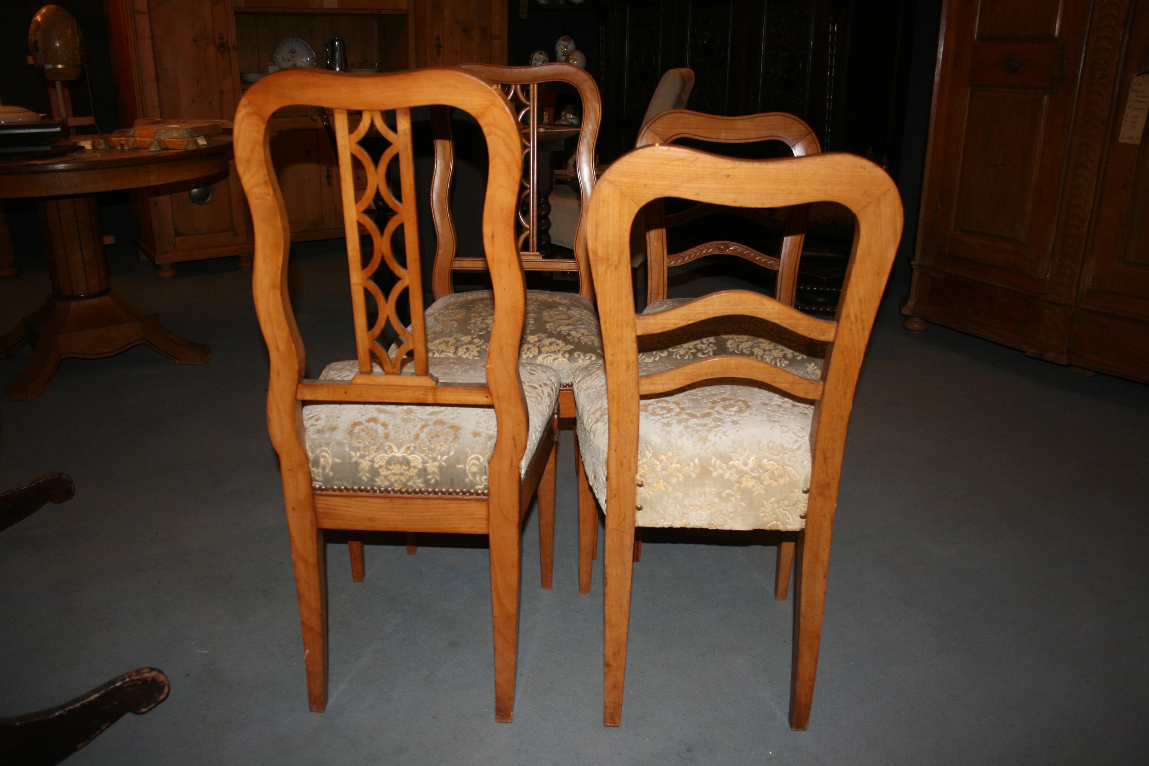 Upholstery Antique German Biedermeier Chairs, Set of 4, Fruitwood, circa 1840 For Sale