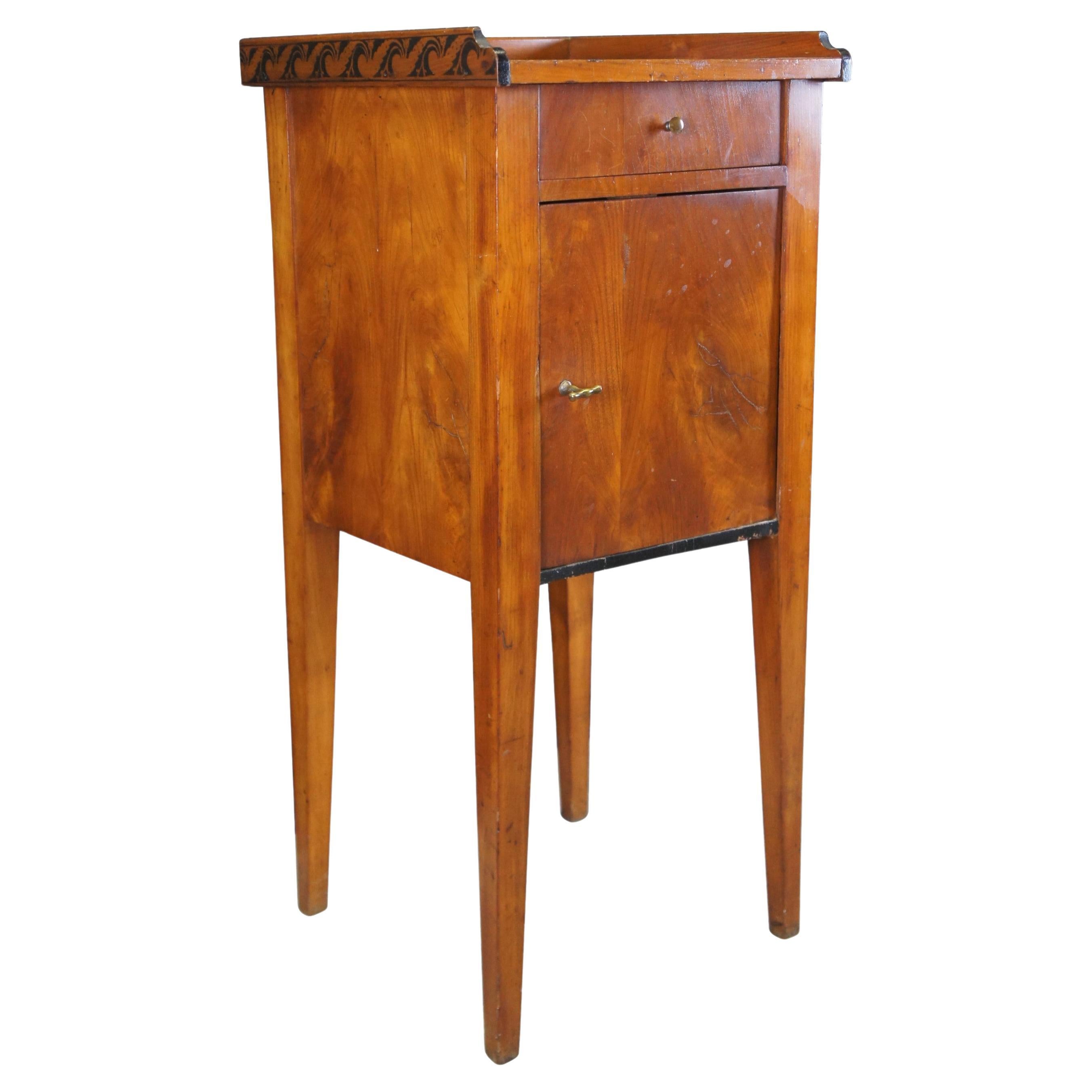 Antique German Biedermeier Cherry End Table Nightstand Pillar Cabinet 34" For Sale