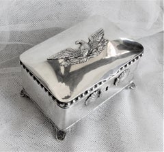 Ancienne boîte à sucre ou coffret à sucre allemand Biedermeier en argent sur pied