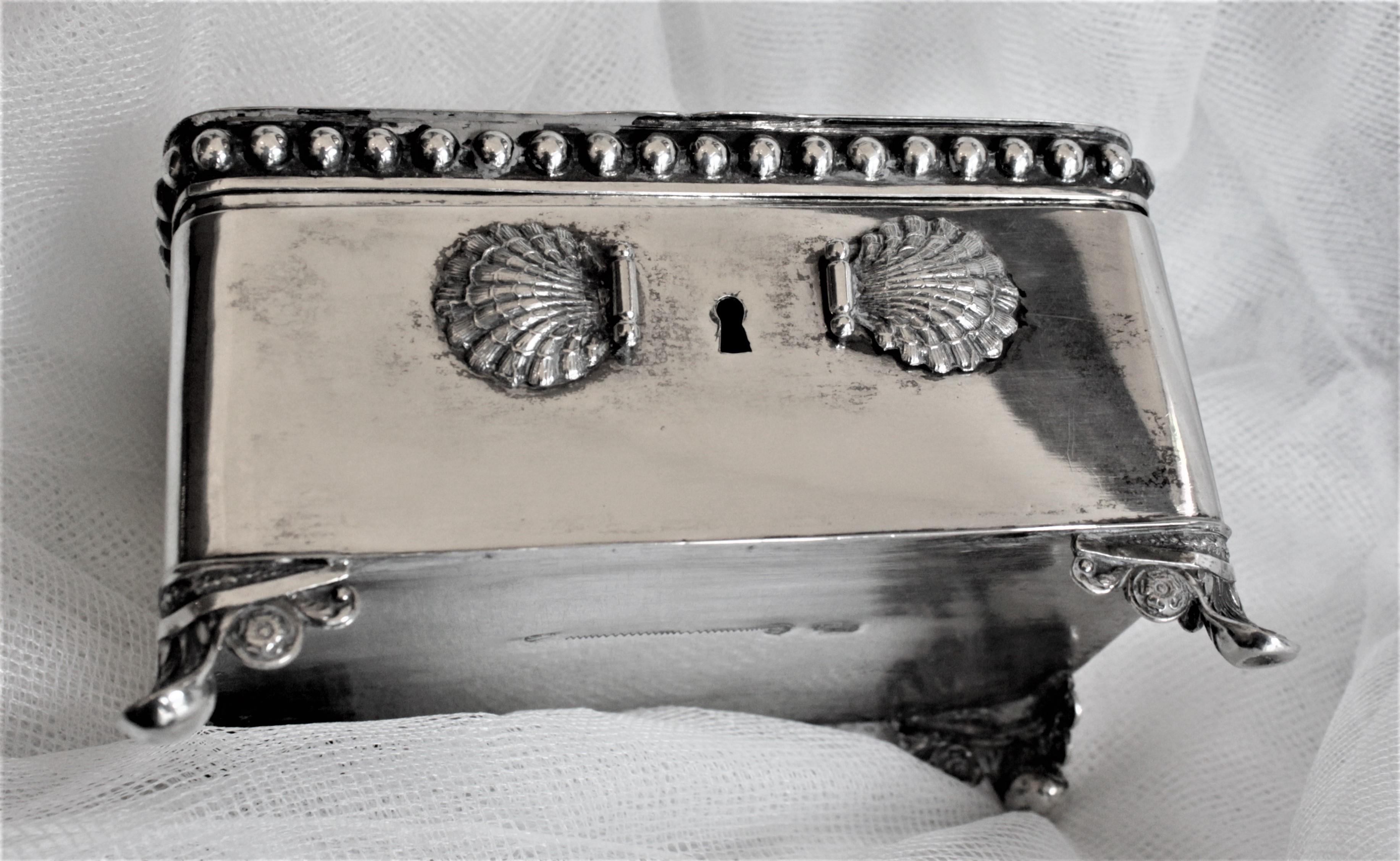 Antique German Biedermeier Footed Silver Sugar Chest or Box For Sale 12