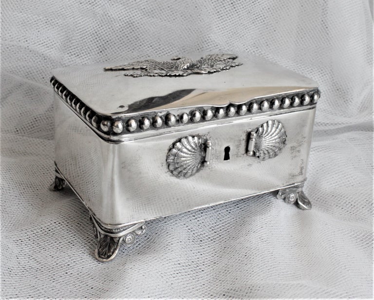 Hand-Crafted Antique German Biedermeier Footed Silver Sugar Chest or Box For Sale