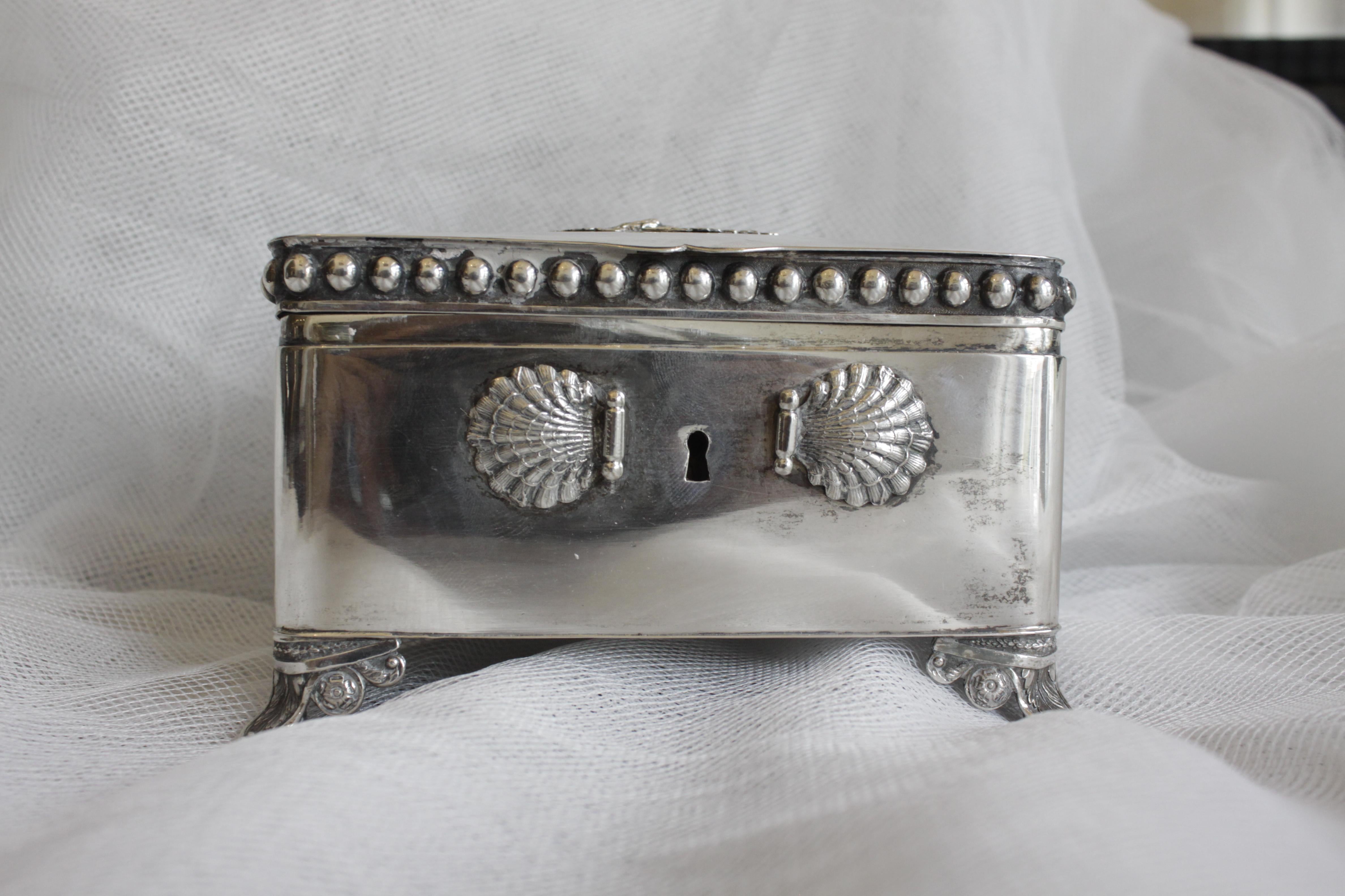 19th Century Antique German Biedermeier Footed Silver Sugar Chest or Box For Sale