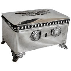 Antique German Biedermeier Footed Silver Sugar Chest or Box