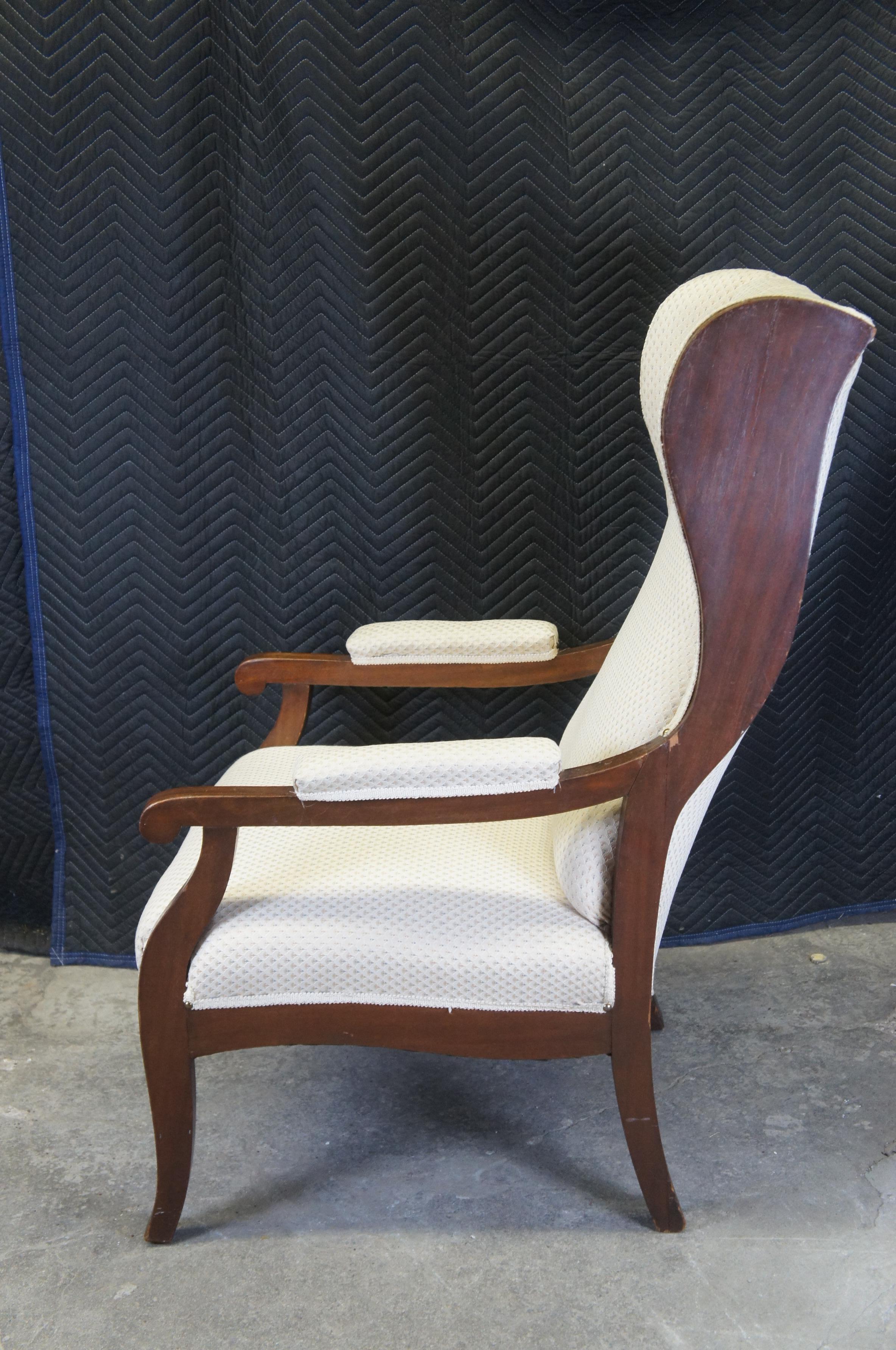 Antique German Biedermeier Mahogany Fauteuil Wingback Library Arm Chair For Sale 6