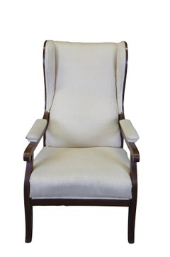 Antique German Biedermeier Mahogany Fauteuil Wingback Library Arm Chair