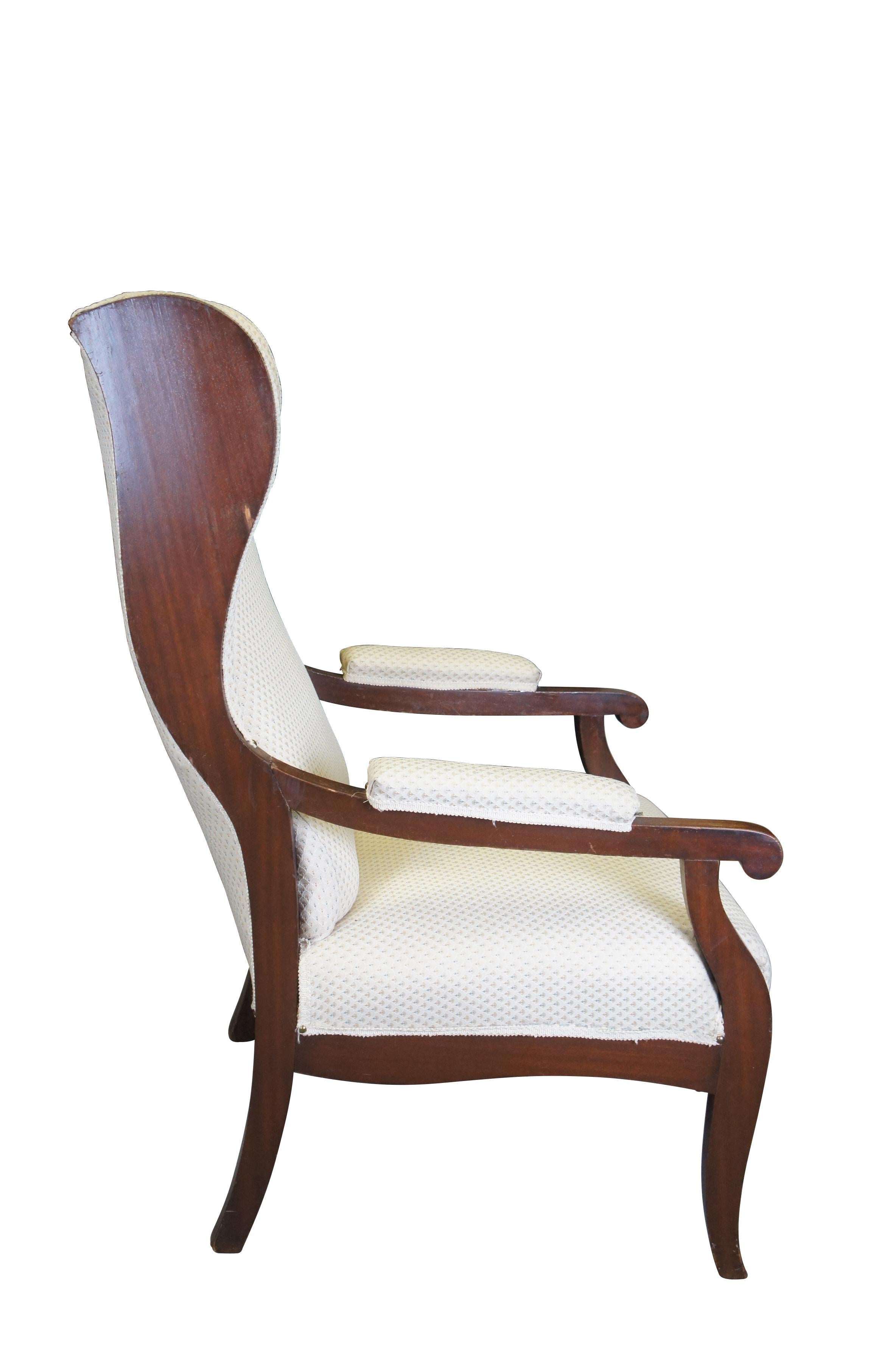 Antique German Biedermeier Mahogany Fauteuil Wingback Library Arm Chair In Good Condition For Sale In Dayton, OH
