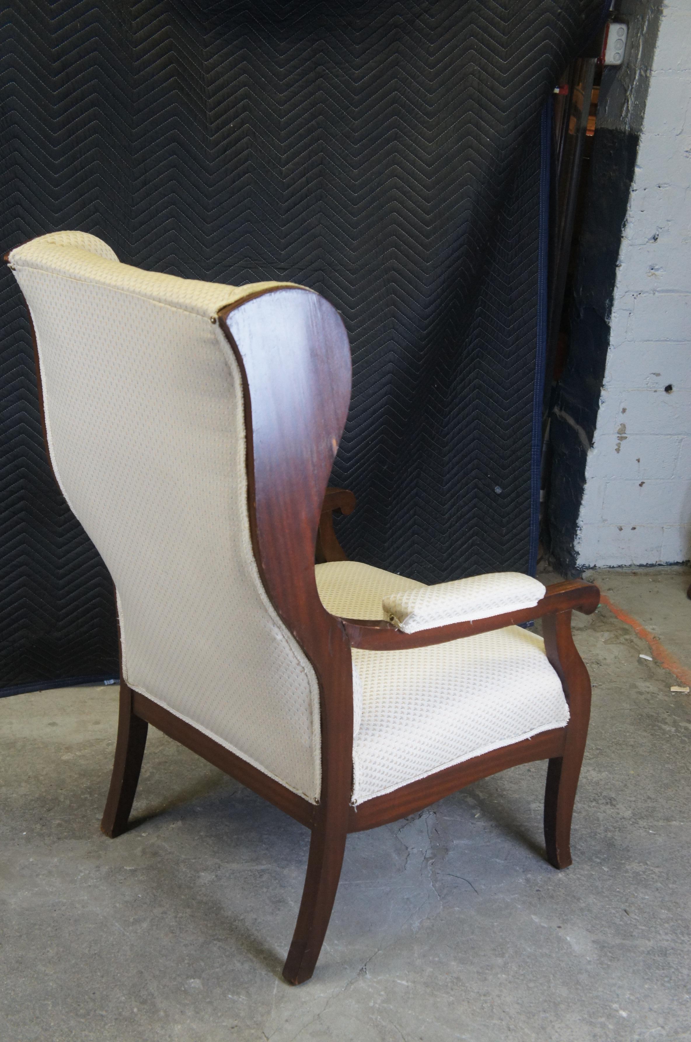 Antique German Biedermeier Mahogany Fauteuil Wingback Library Arm Chair For Sale 3