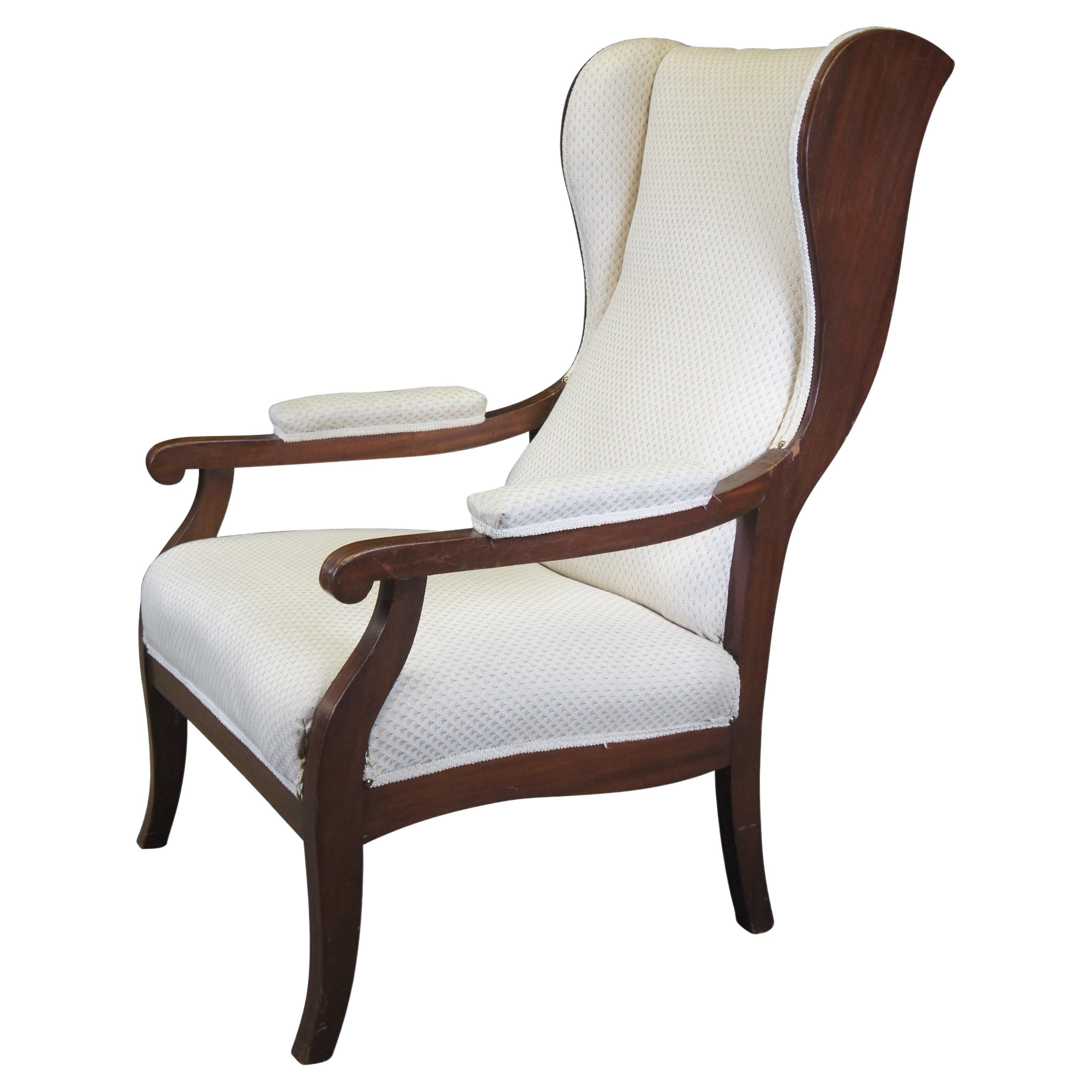 Antique German Biedermeier Mahogany Fauteuil Wingback Library Arm Chair For Sale
