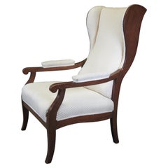 Antique German Biedermeier Mahogany Fauteuil Wingback Library Arm Chair