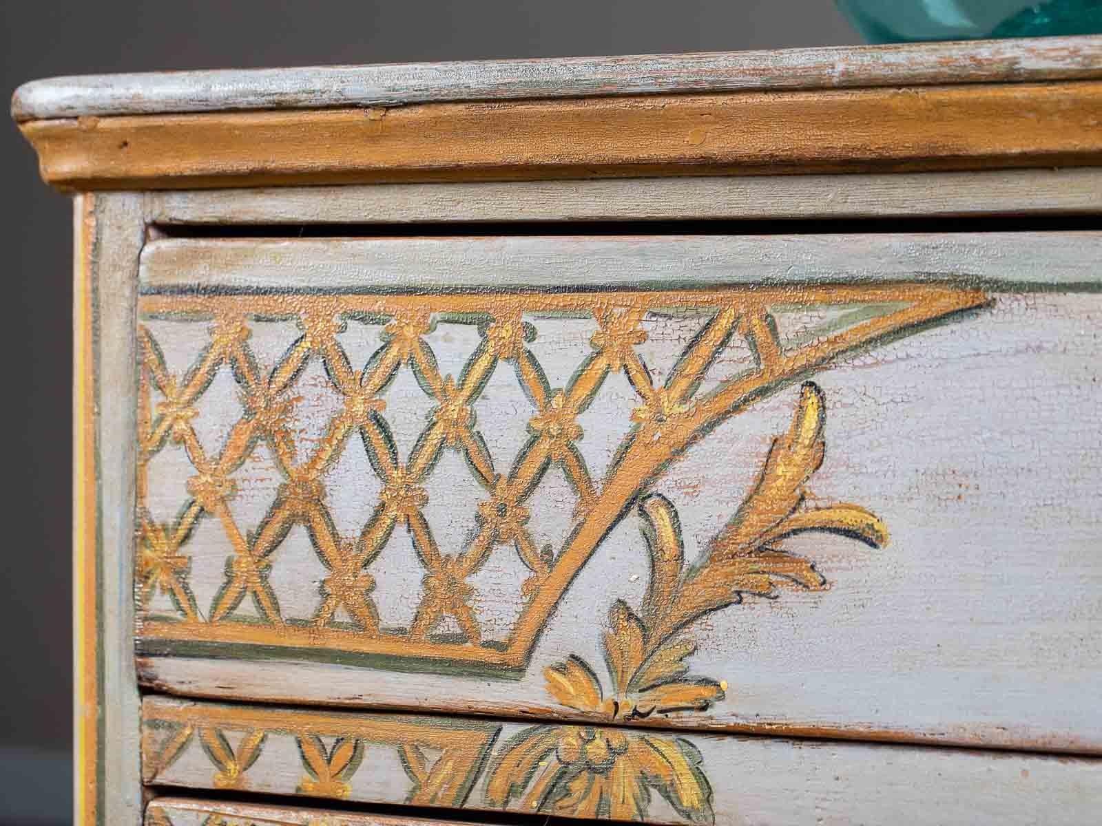 Wood Antique German Biedermeier Painted Chest Three-Drawers For Sale