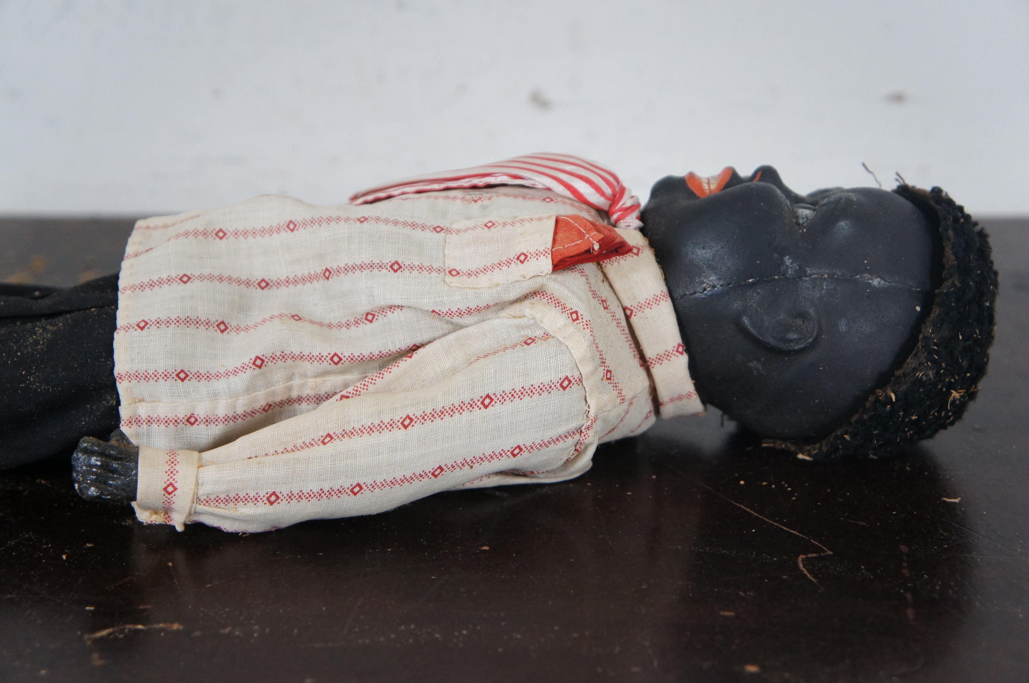 Antique German Bisque Black Ebony Young Boy Character Doll Cloth Body 2