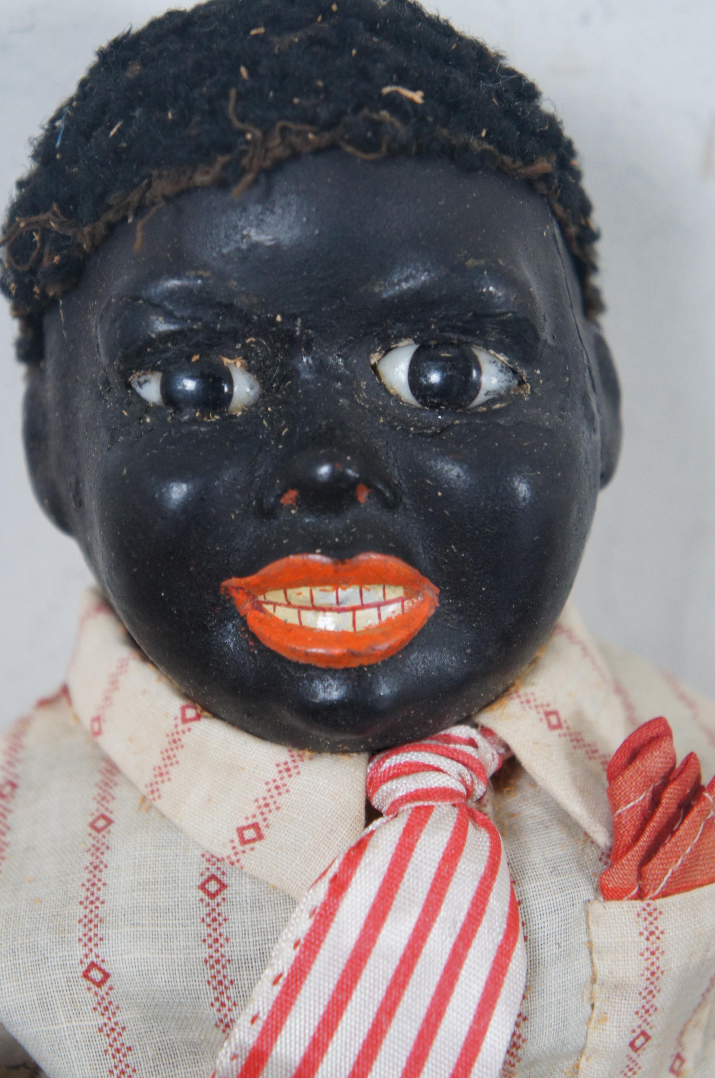 Ceramic Antique German Bisque Black Ebony Young Boy Character Doll Cloth Body