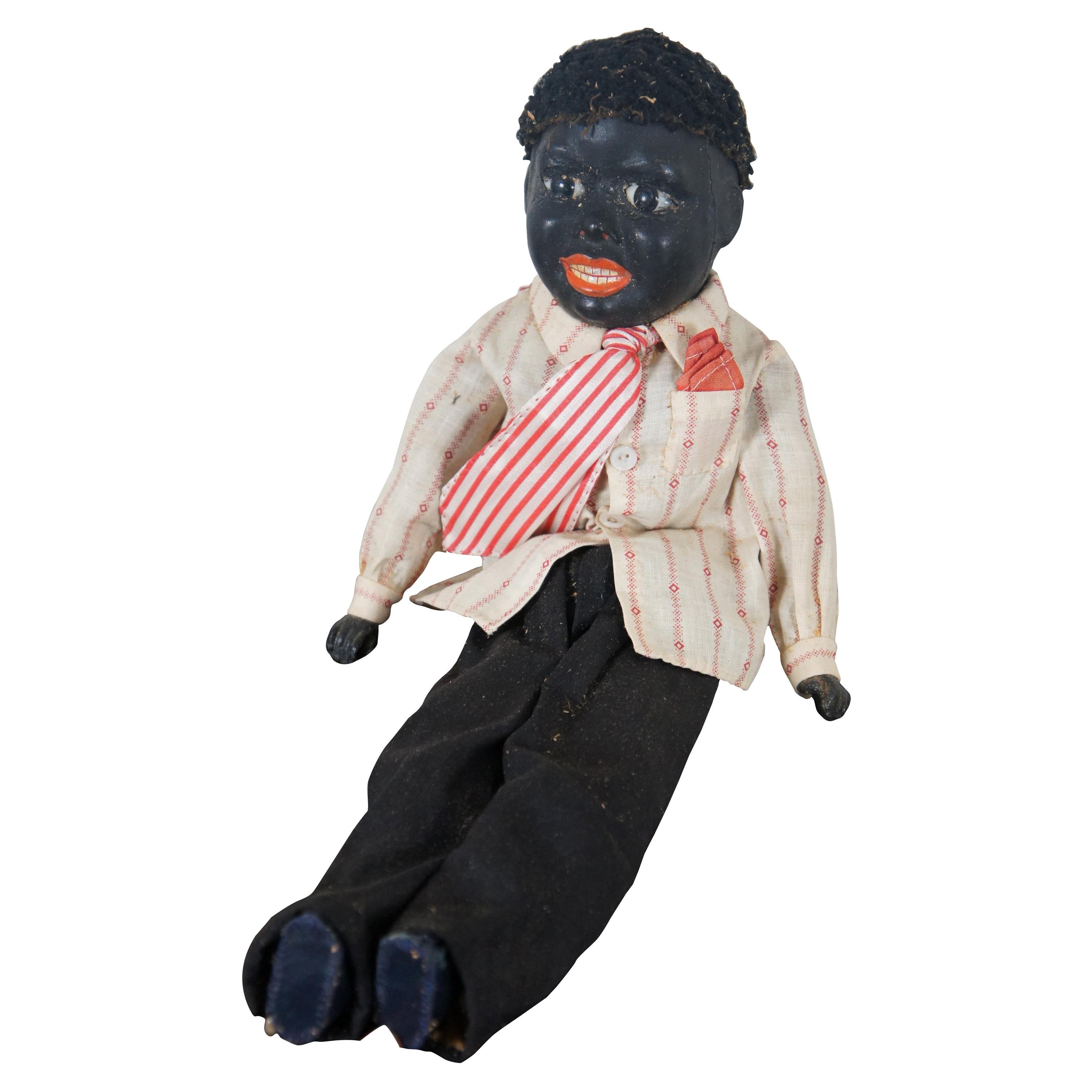 Antique German Bisque Black Ebony Young Boy Character Doll Cloth Body