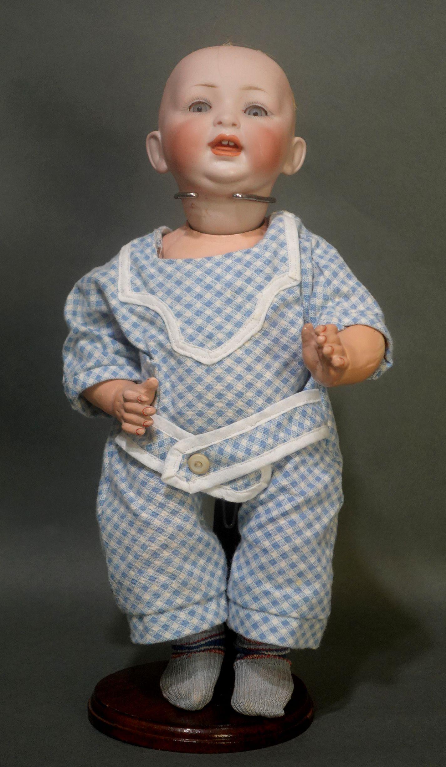 Antique German Bisque Doll #152/4 Happy Character Baby by Hertel Schwab For Sale 6