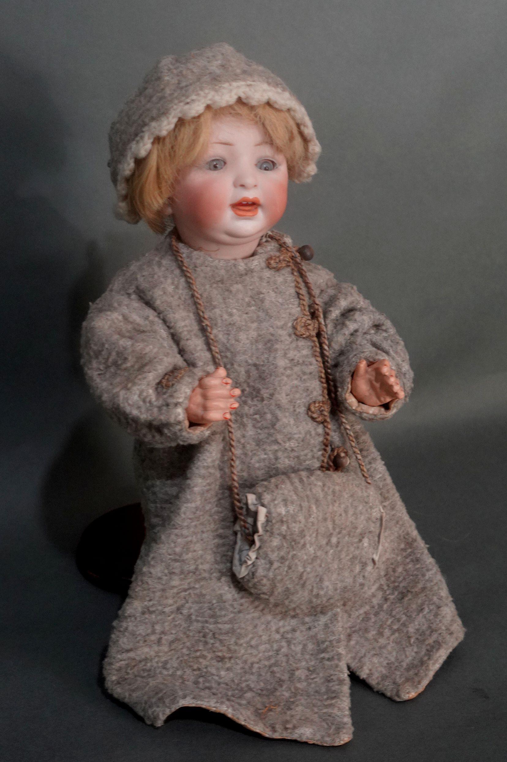 Brushed Antique German Bisque Doll #152/4 Happy Character Baby by Hertel Schwab For Sale