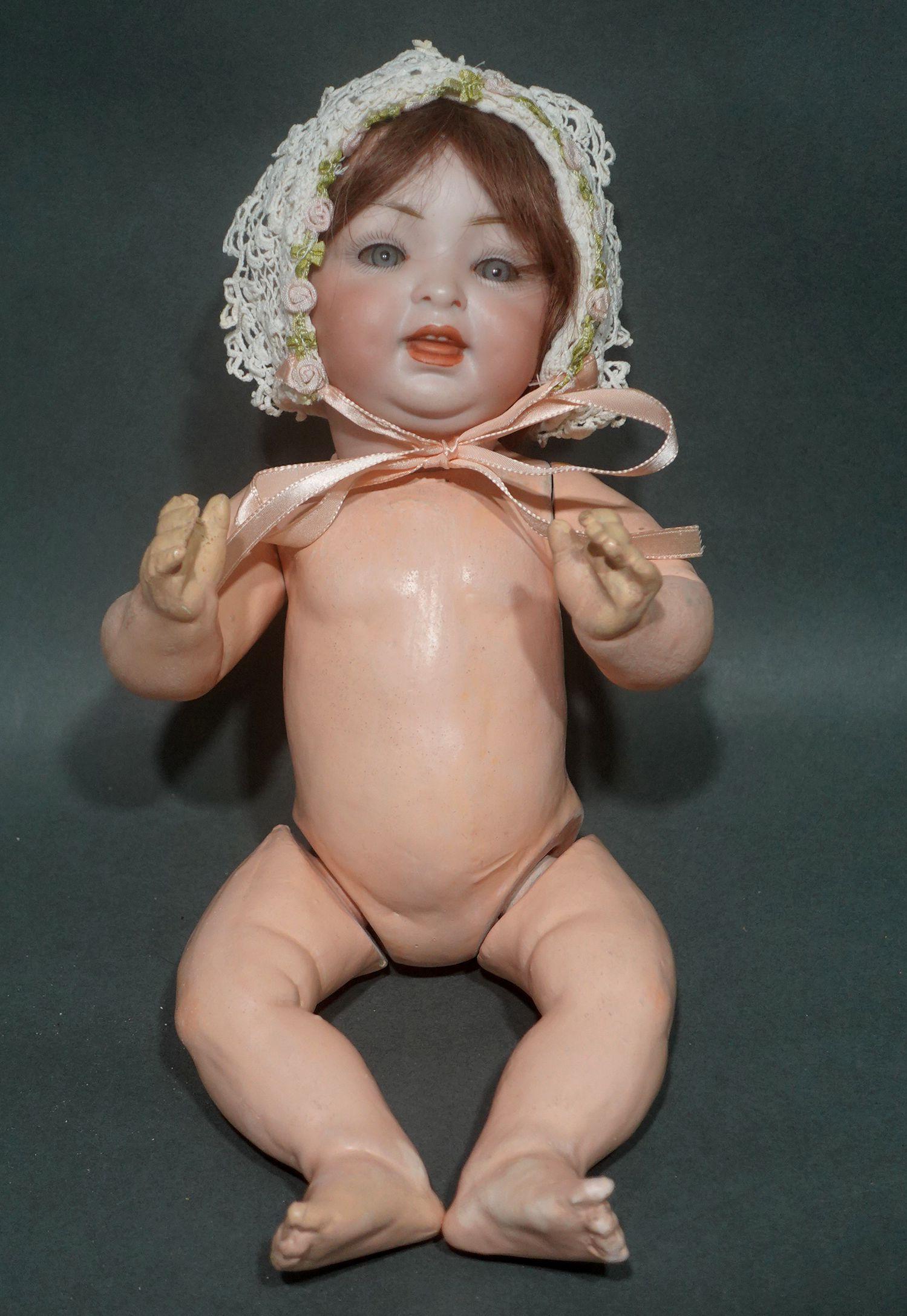 Antike deutsche Biskuit-Puppe #152/4 Happy Character Baby von Hertel Schwab Ric#005 im Angebot 3