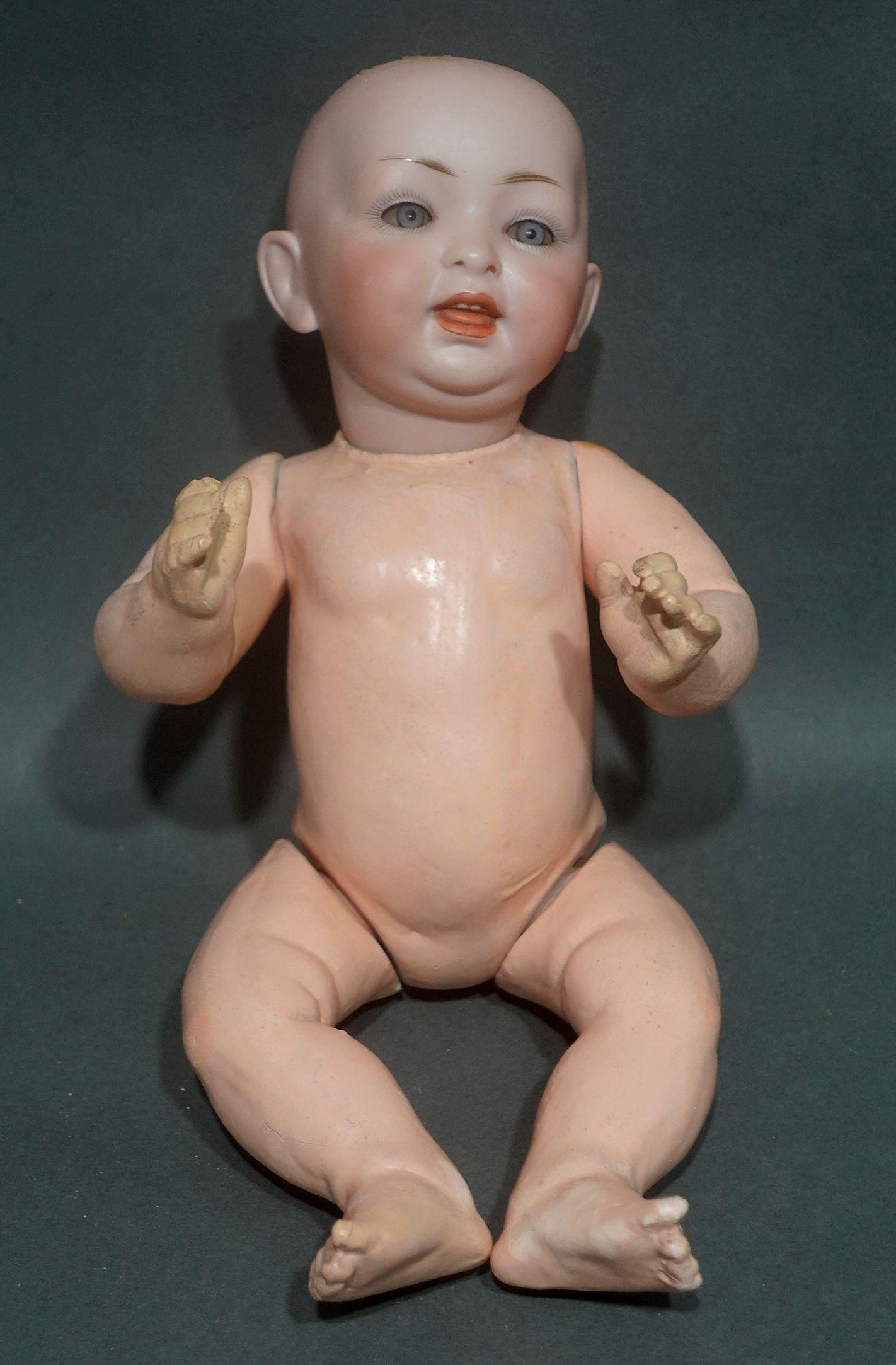 Antike deutsche Biskuit-Puppe #152/4 Happy Character Baby von Hertel Schwab Ric#005 im Angebot 4
