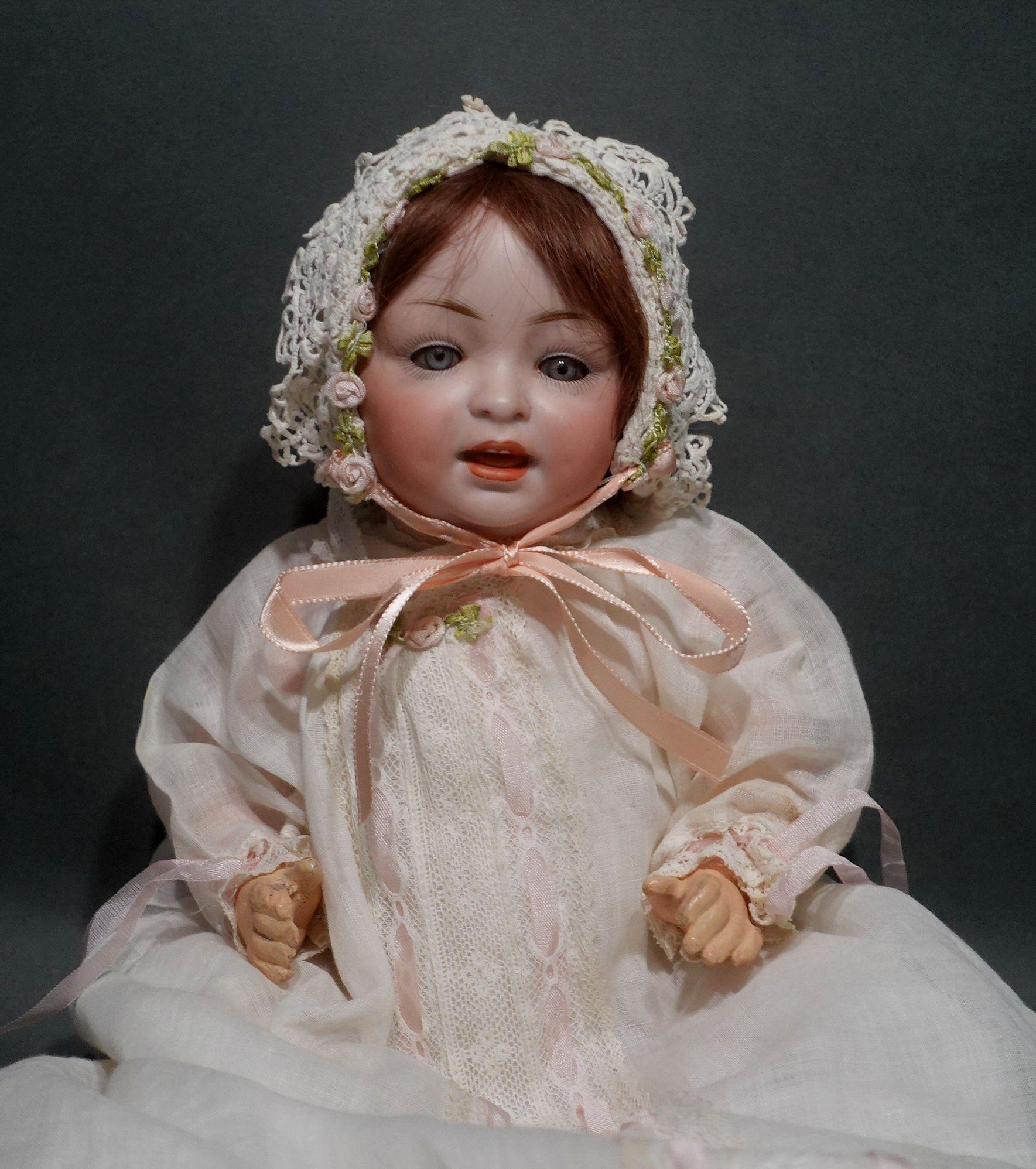 Antike deutsche Biskuit-Puppe #152/4 Happy Character Baby von Hertel Schwab Ric#005 (Deutsch) im Angebot