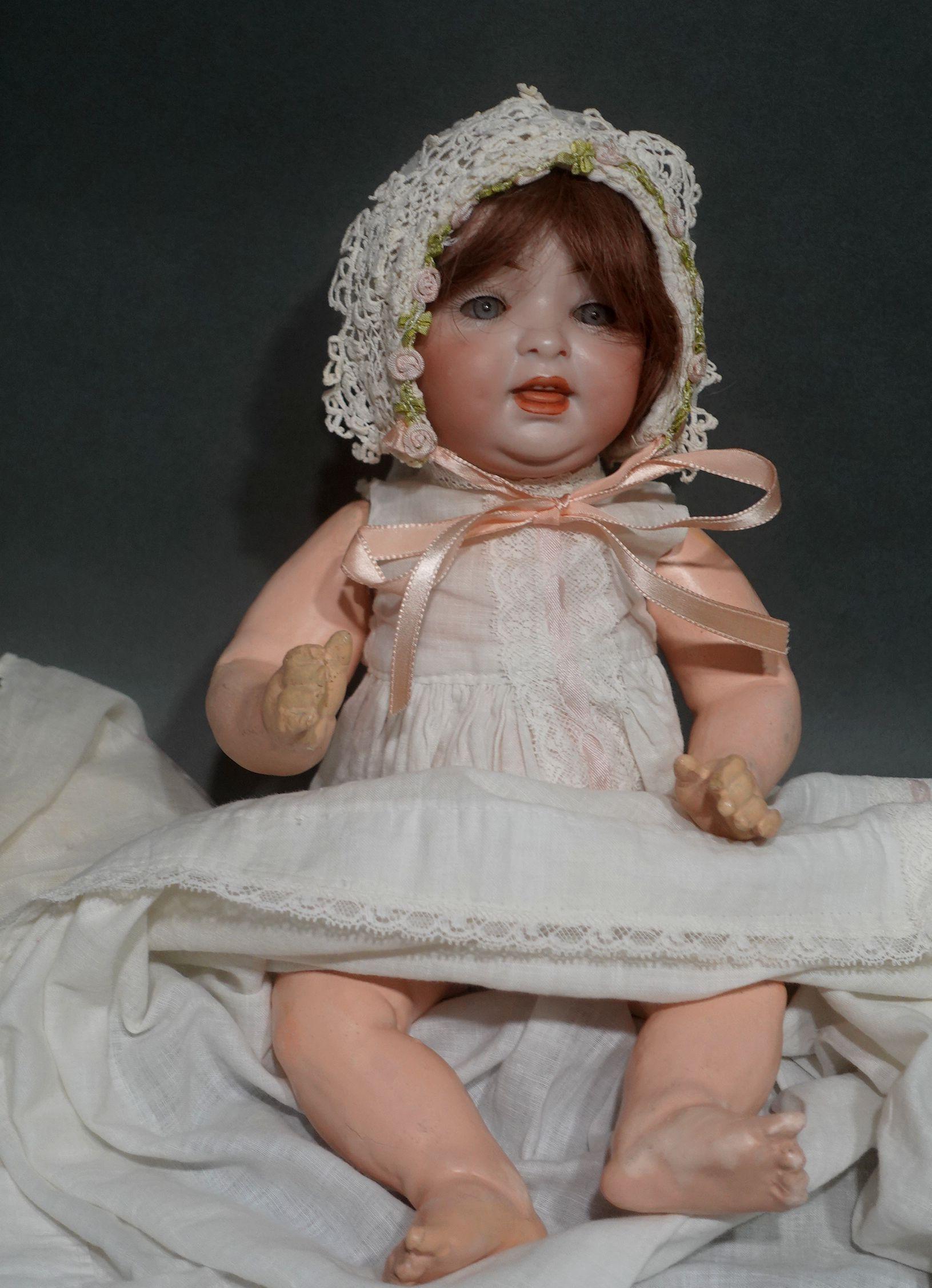 Antique German Bisque Doll #152/4 Happy Character Baby by Hertel Schwab Ric#005 For Sale 1