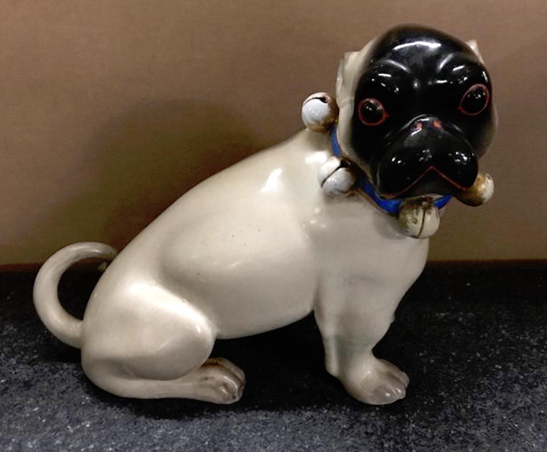 Antique German Black Faced Seated Pug Dog For Sale 4