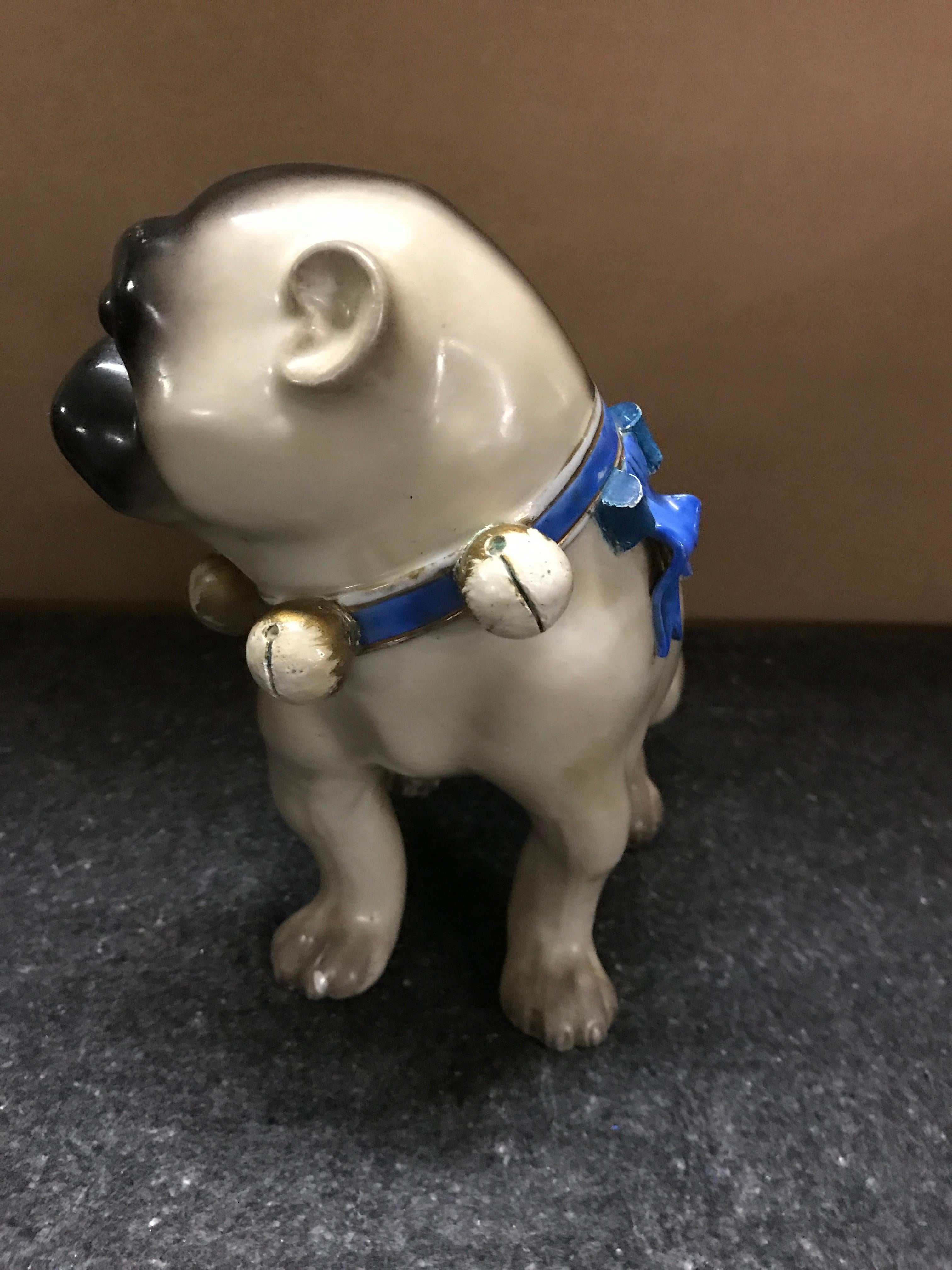 Antique German Black Faced Seated Pug Dog In Good Condition For Sale In Oaks, PA