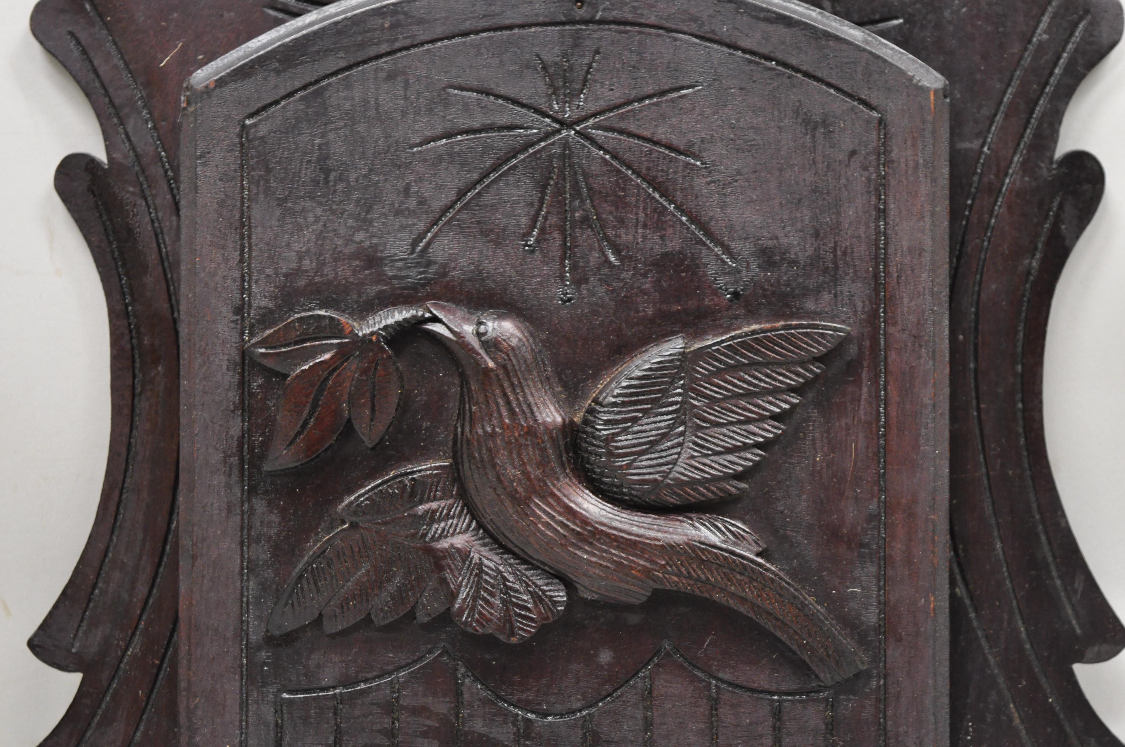 20th Century Antique German Black Forest Carved Walnut Bird Wall Pocket Letter Holder
