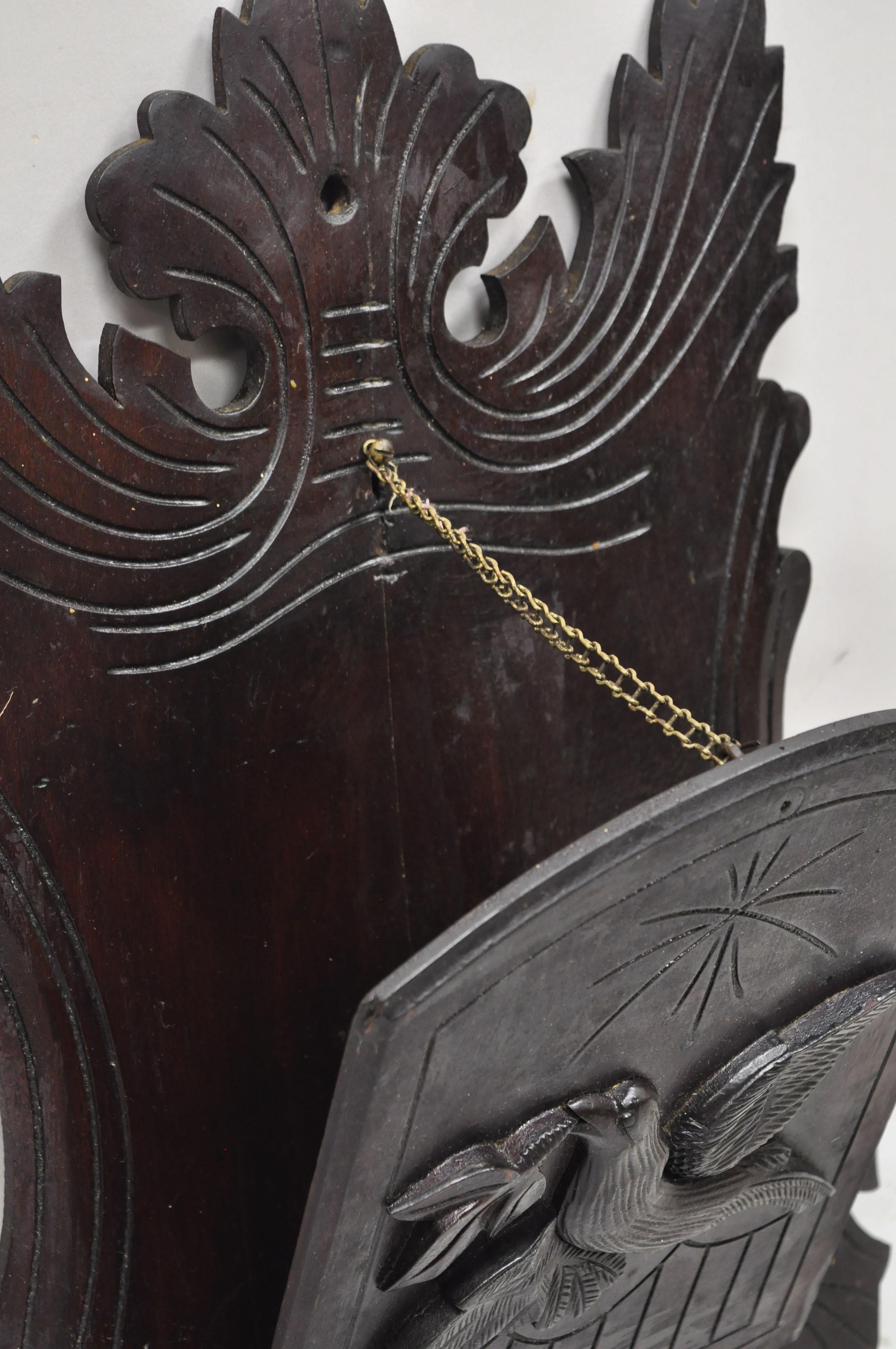 Antique German Black Forest Carved Walnut Bird Wall Pocket Letter Holder 3