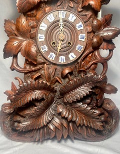 Antique German "Black Forest" Carved Walnut Hunting Motif Clock, Circa 1870