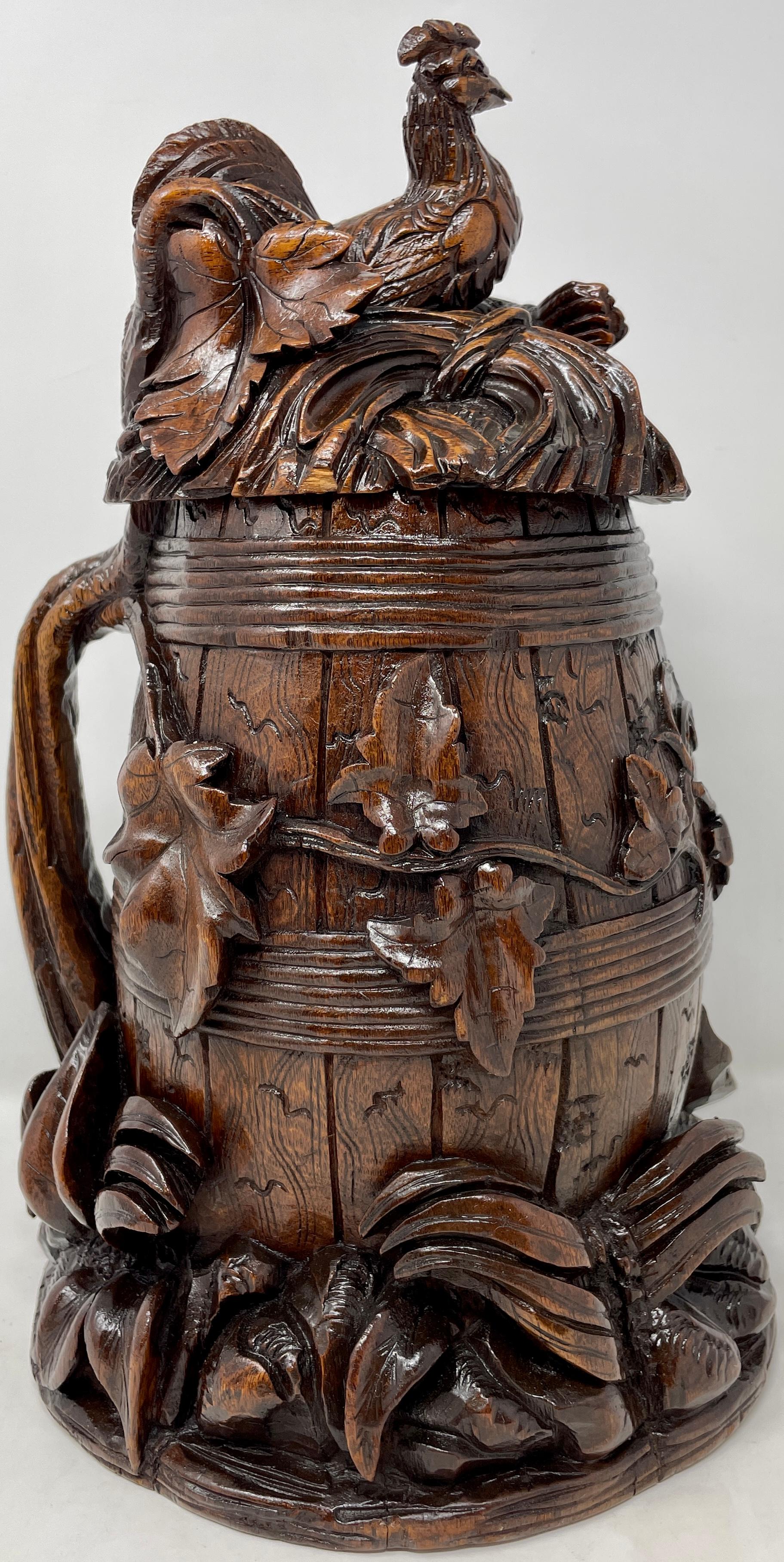 Antique German Black Forest Carved Walnut Stein or Tankard, Circa 1880s In Good Condition For Sale In New Orleans, LA