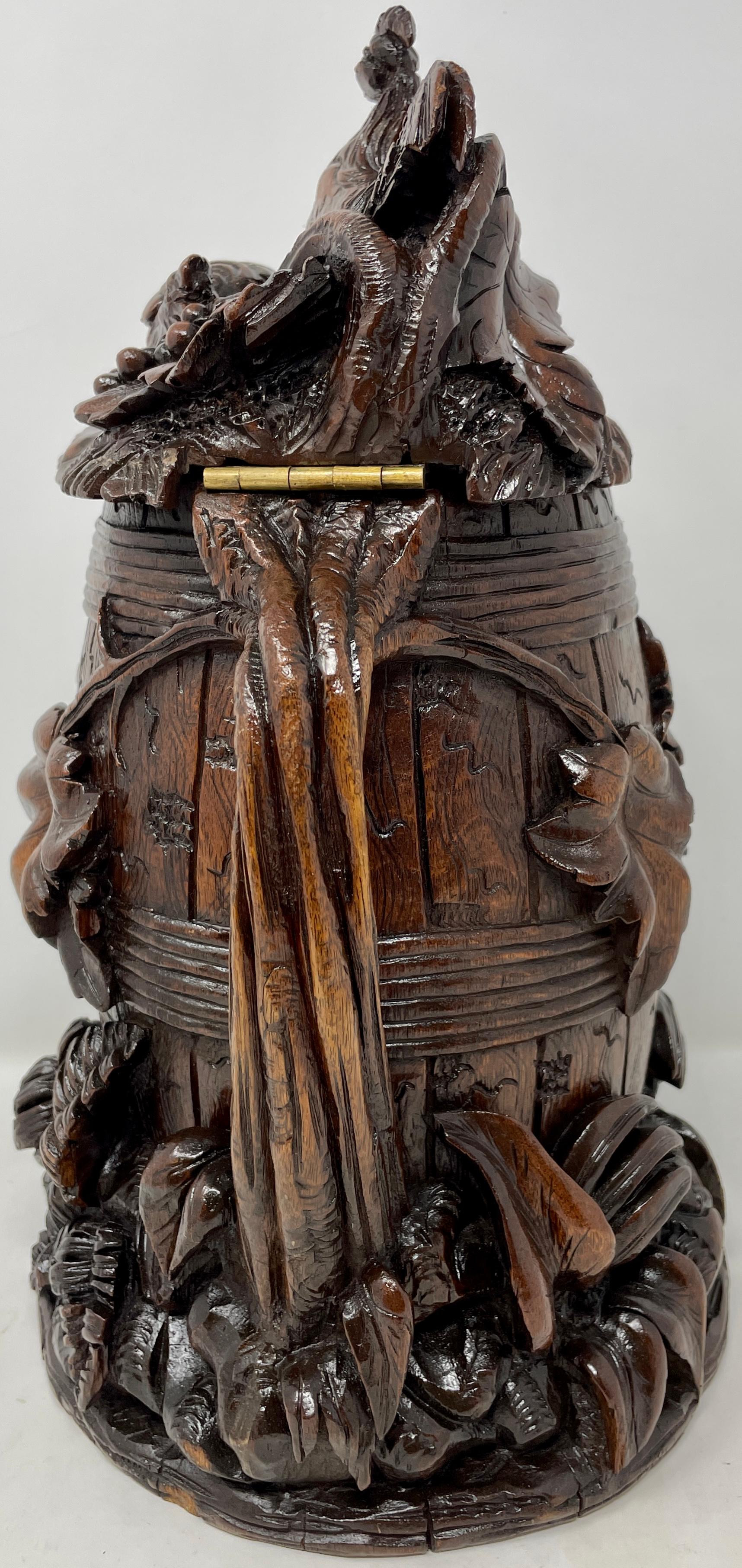 19th Century Antique German Black Forest Carved Walnut Stein or Tankard, Circa 1880s For Sale