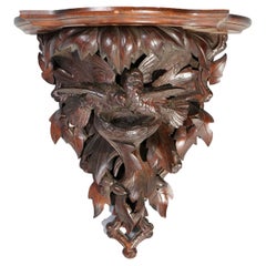 Antique German Black Forest Figural Bird Wall Shelf, Birds in a Nest, 1890