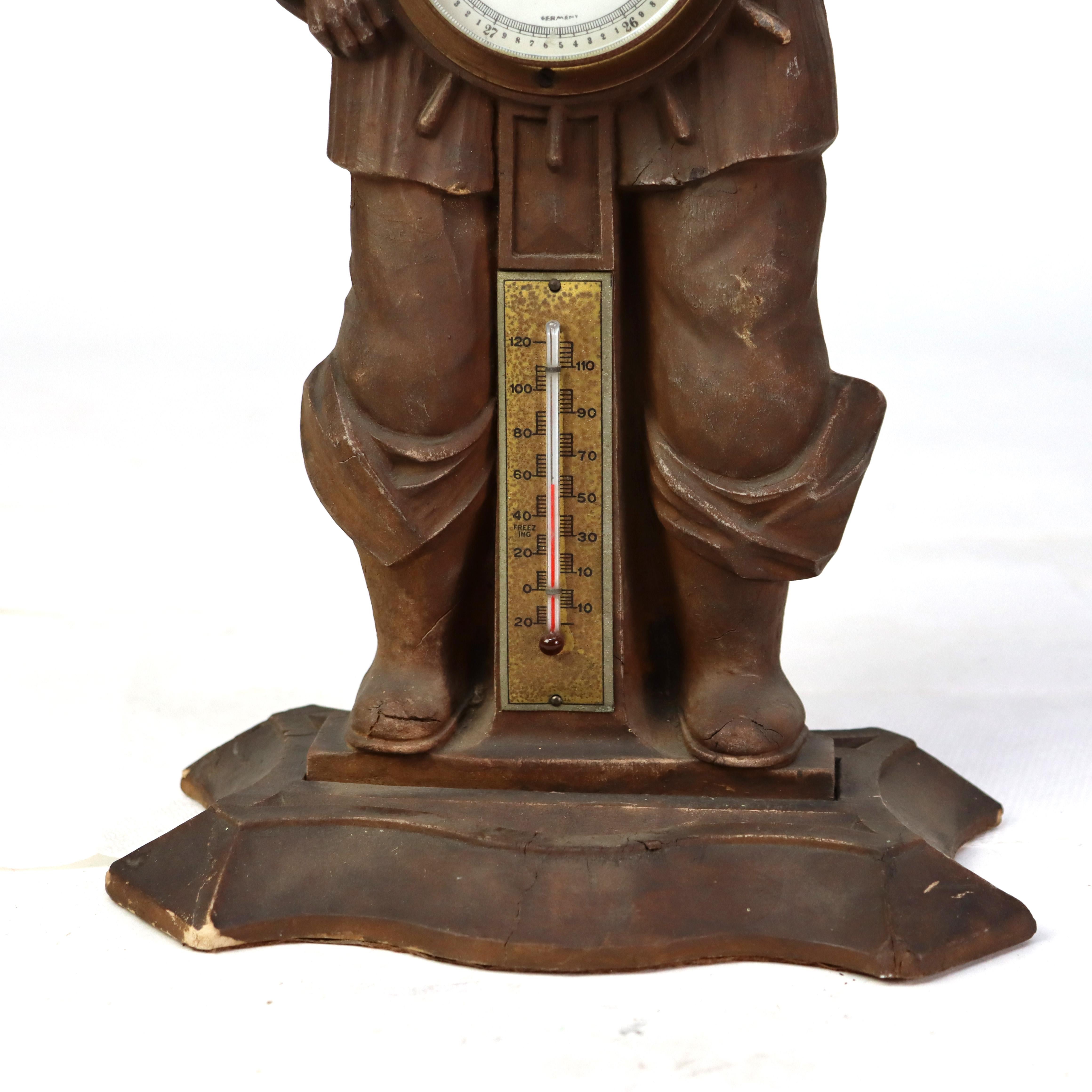 20th Century Antique German Black Forest Figural Carved Barometer with Ship Captain C1900 For Sale